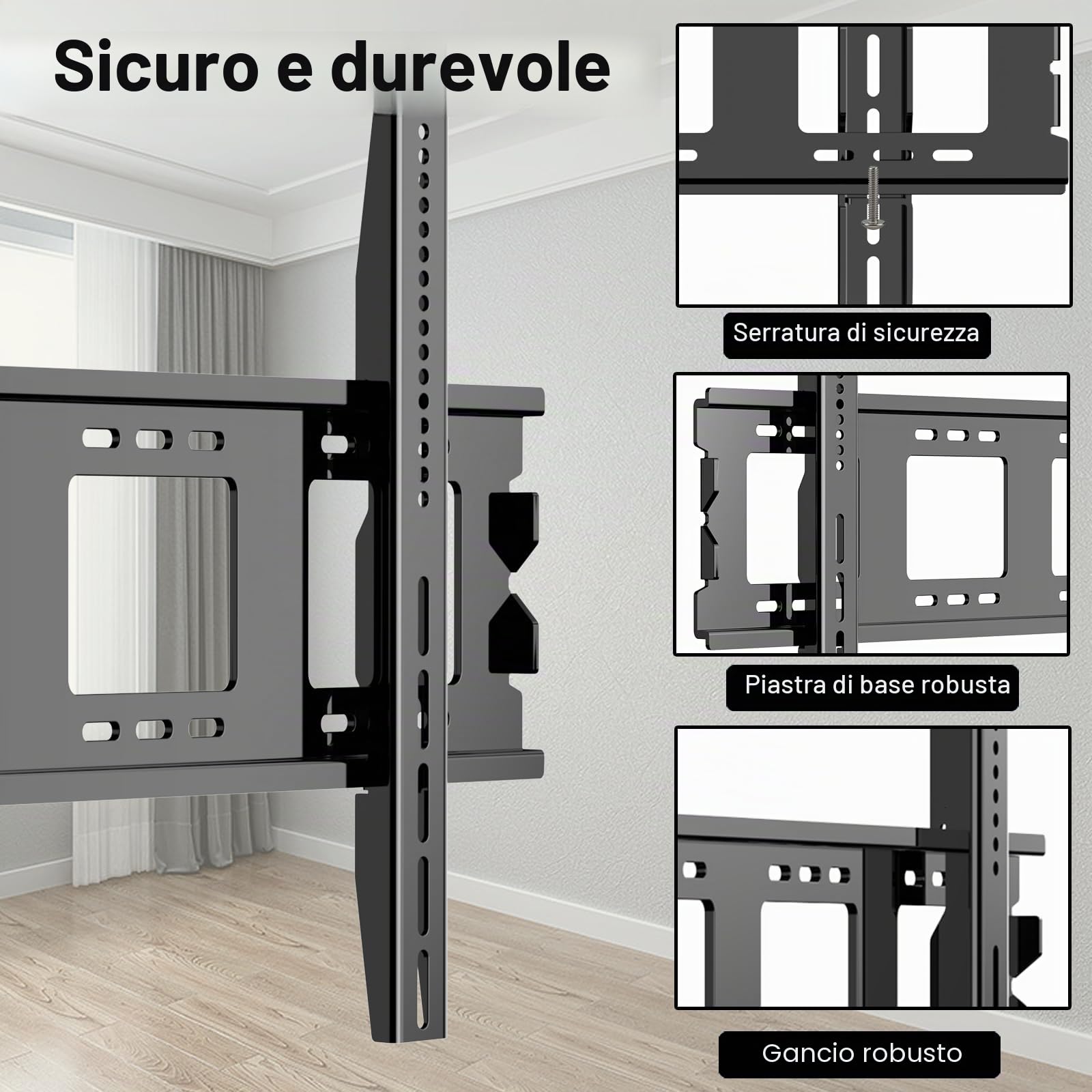 Supporto da parete per TV fisso da 50 a 120 pollici, resistente e curvo, max. VESA 900 x 600 mm, può contenere fino a 125 kg, ultra sottile e pesante, montaggio a parete 75 80 85 90 100"