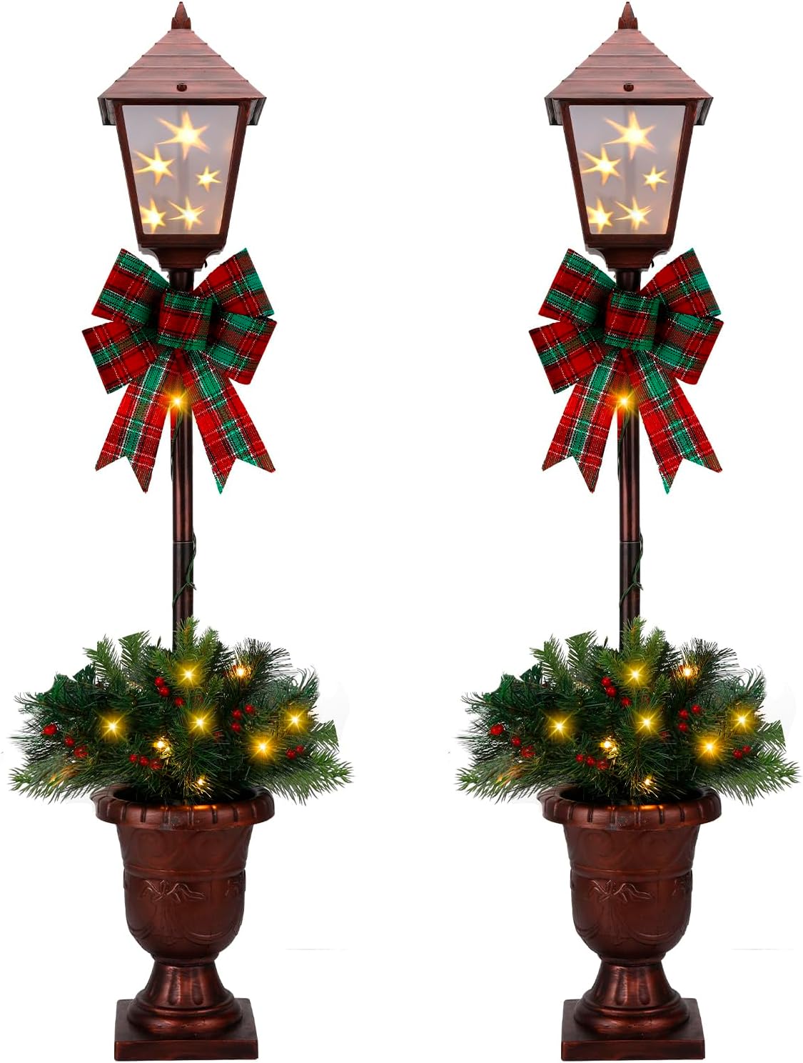 GREATDAY 2Pack 3.5-Foot Christmas Decorated Pre-Lit Lamp Post with 20 LED Lights with Timer by Batteries Operated for Front Door, Entryway, Patio Porch Home Decorations,Indoor&Outdoor use