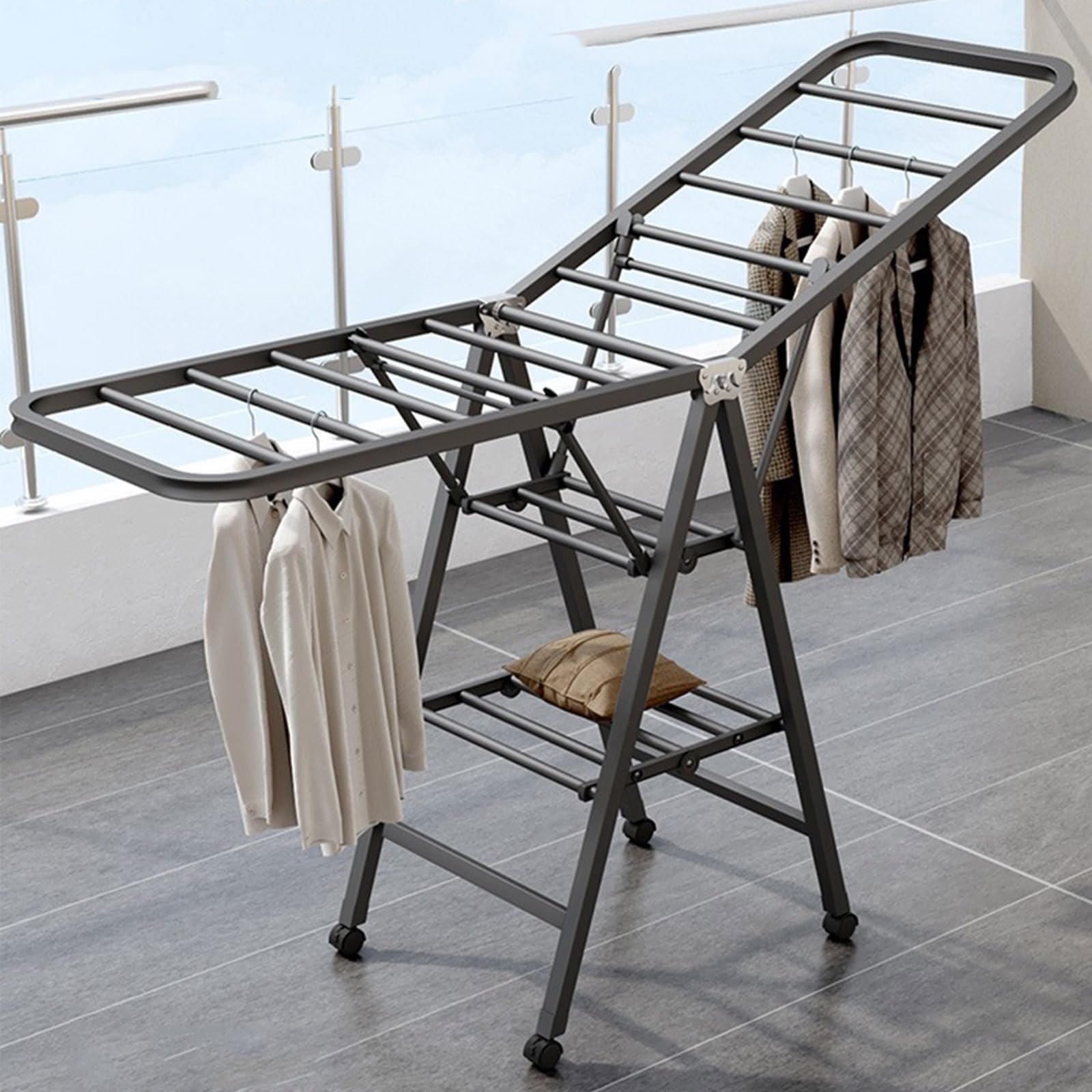 Séchoir à linge robuste pliable avec ailes réglables en hauteur pour couettes et linge de maison