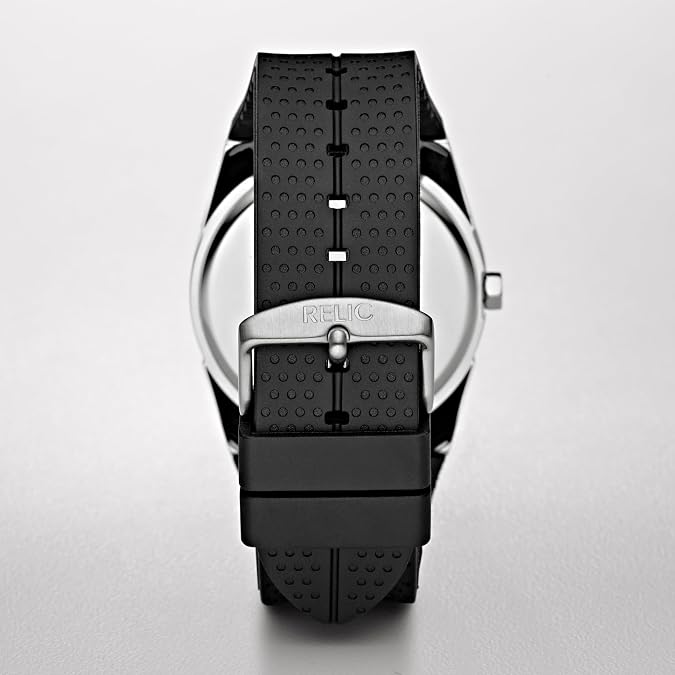 Relic by Fossil Men's Jake Three-Hand Day Date Watch, Silver Stainless Steel and Black Silicone Band Watch for Men