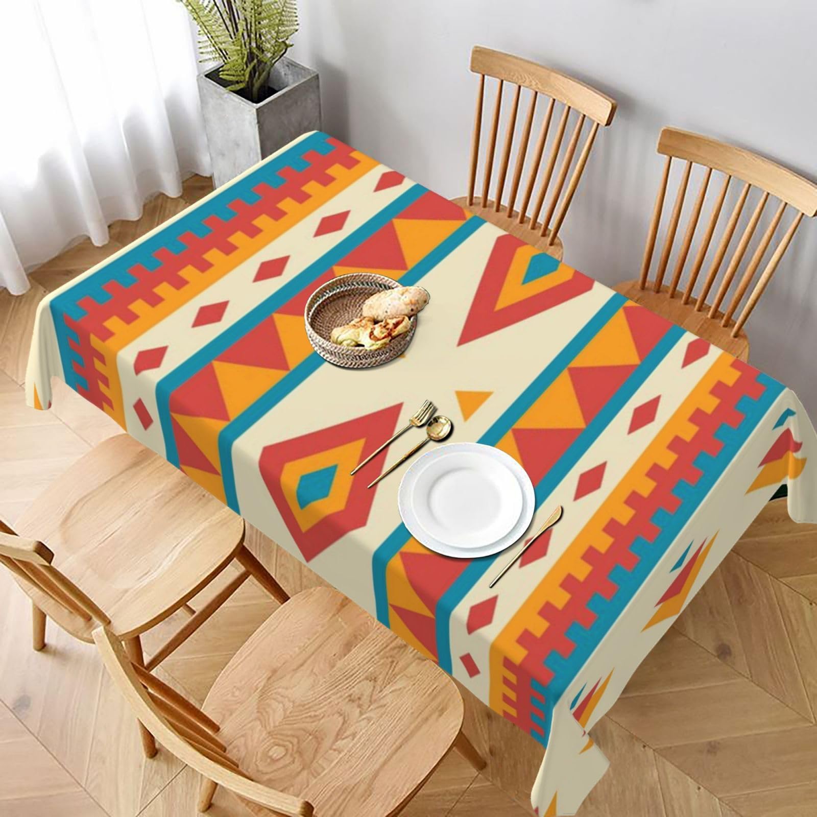 BNVSADC Native American-Pattern Printed Rectangle Tablecloth 228x152 CM, Water Resistant Polyester Table Cloth Decorative Fabric Table Covers for Kitchen Dining Table Parties Camping