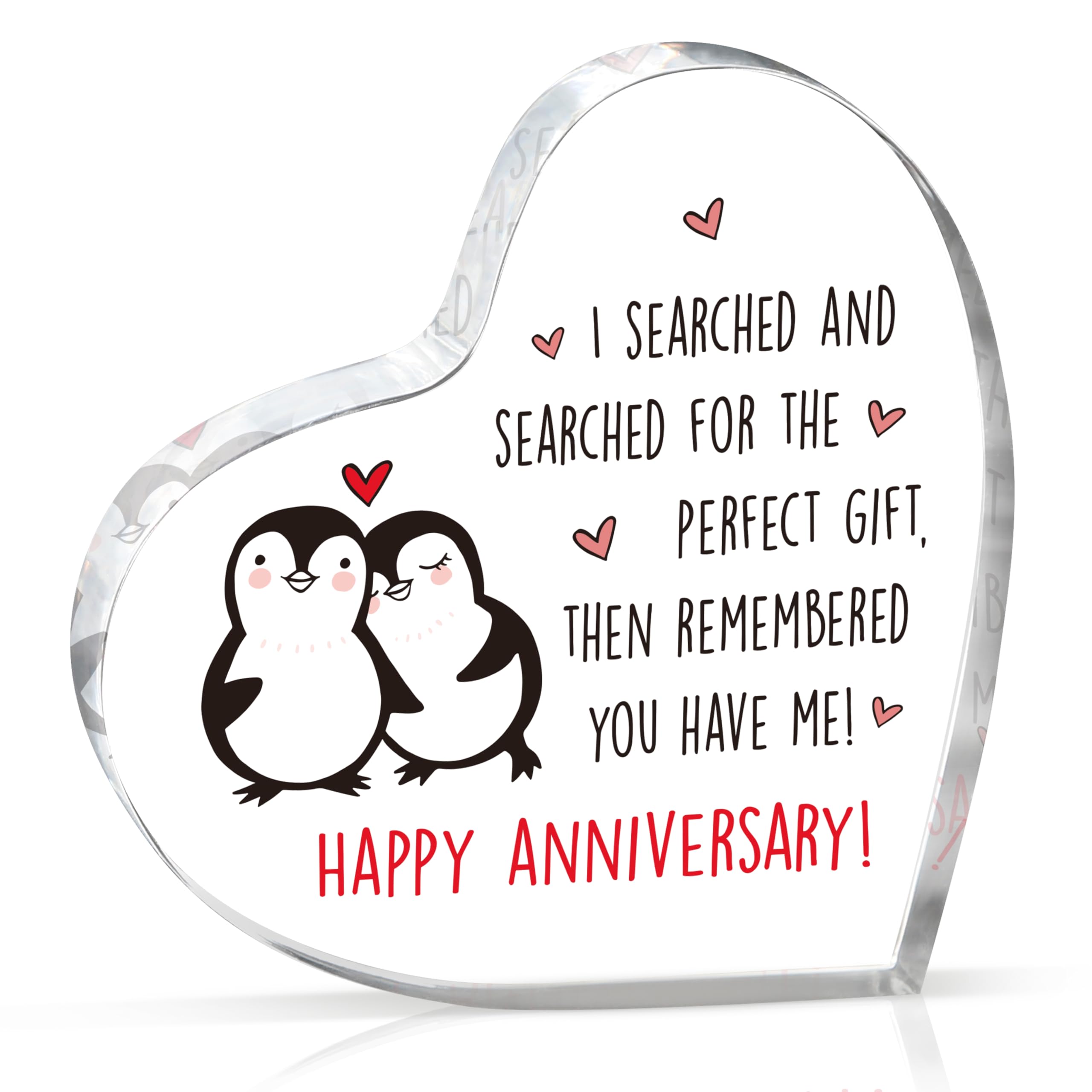 GleevaraAnniversary Cute Gifts for Him - Unique Heart-Shape Acrylic Plaque, Unique Boyfriend Husband Wedding Anniversary Penguin Gifts