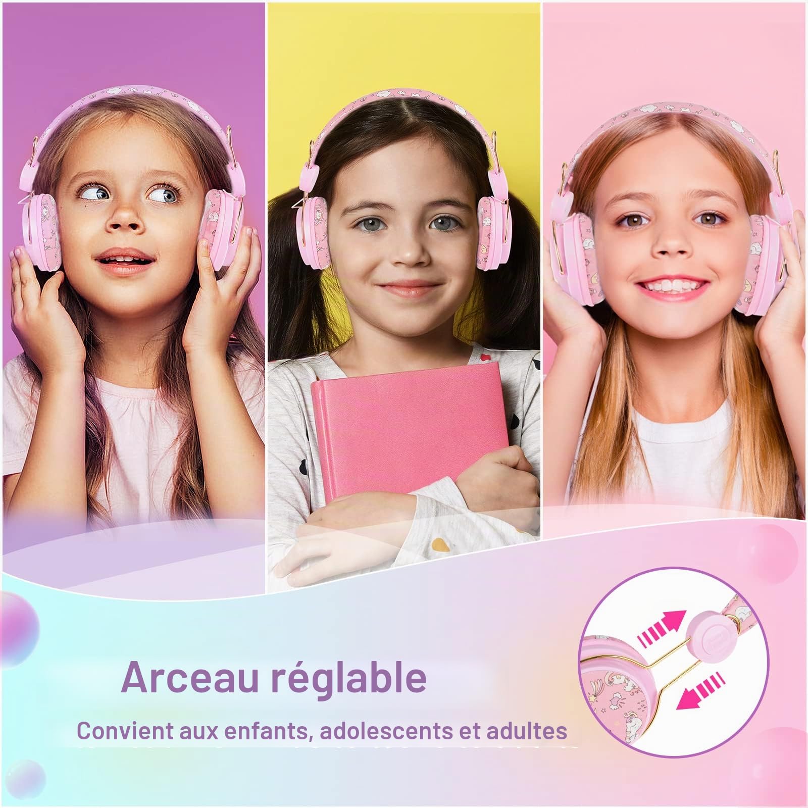 JYPS Casque Audio Enfant, Licorne/Dinosaures Casque Filaire pour Enfants avec Micro pour Filles/Garçon de 3 à 10 Ans, Musique Ecouteurs pour iPad/Tablet l'école-Cadeau Licorne pour Filles (Rose)