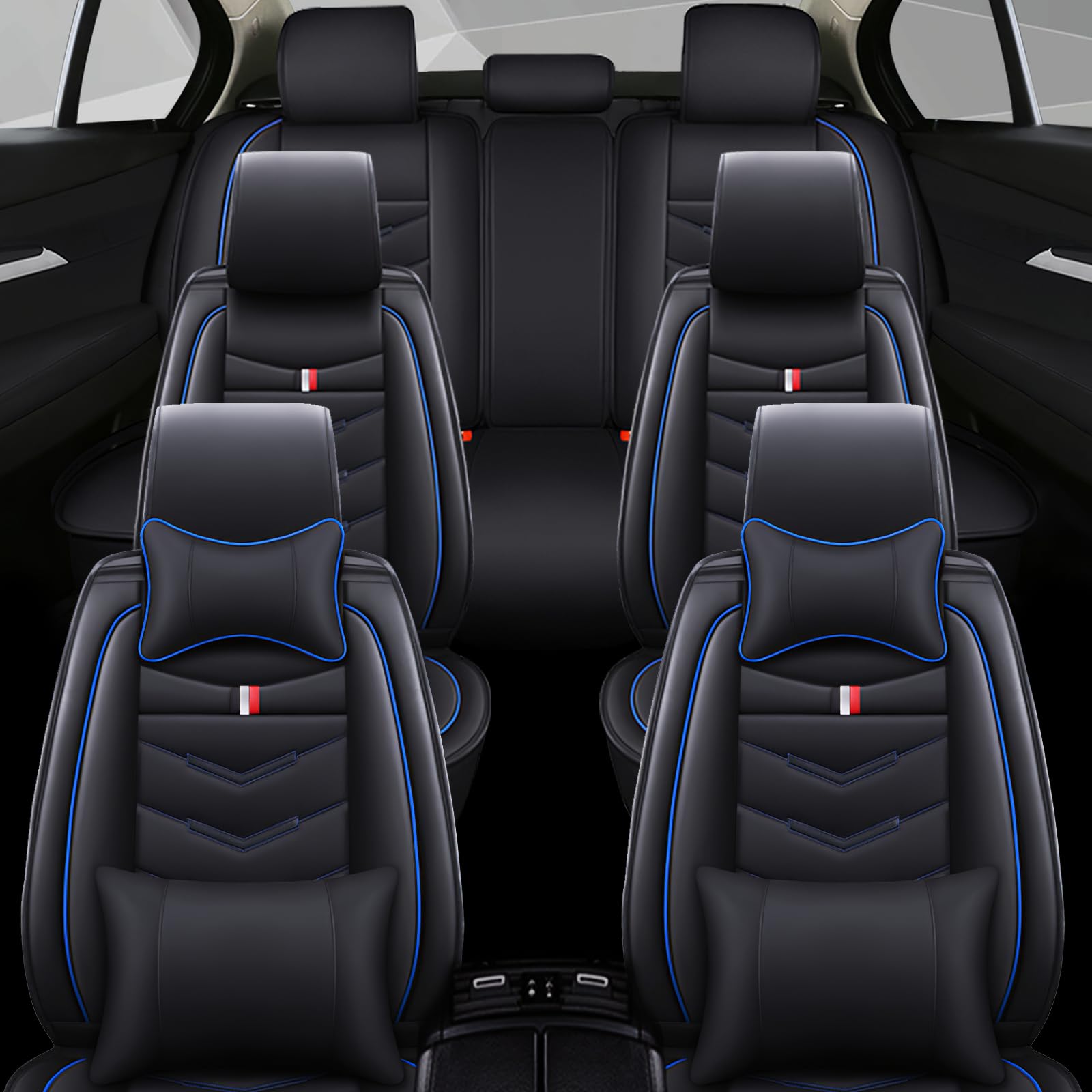 SXXC Car Seat Cover 7 Seats for Nissan Pathfinder 2000-2025, Waterproof Durable Compatible Airbag, Premium Leather Seat Protector(7 Seats Luxury,Black