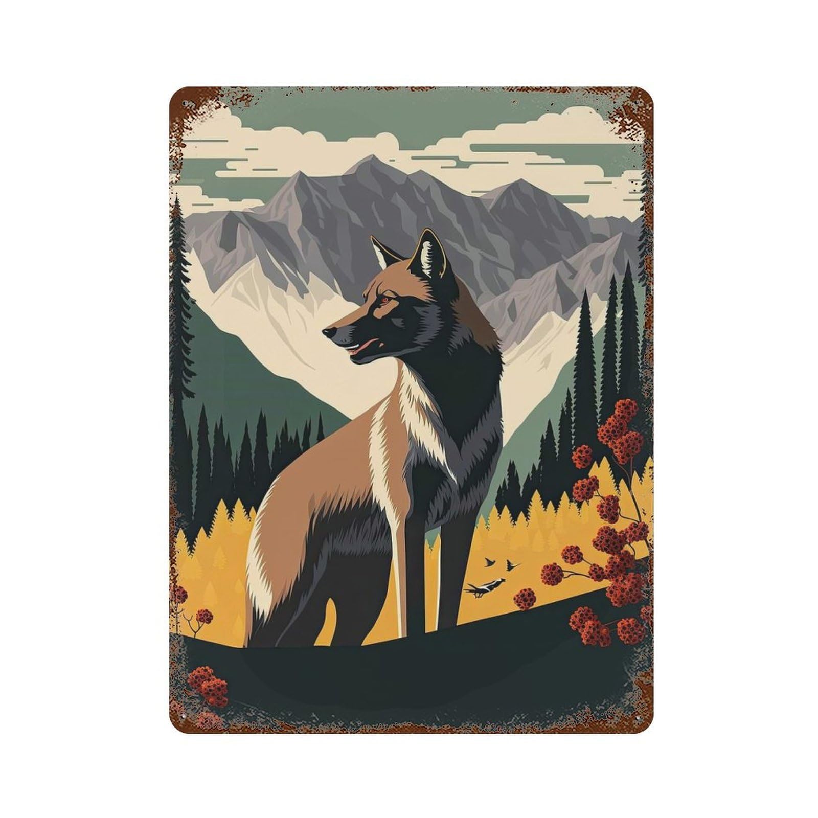 Wolf Art Series Style 7 Rustic Tin Plaque 15.7"x11.8", Farmhouse Wall Decor for Shed, Workshop And Garage Wall Decor