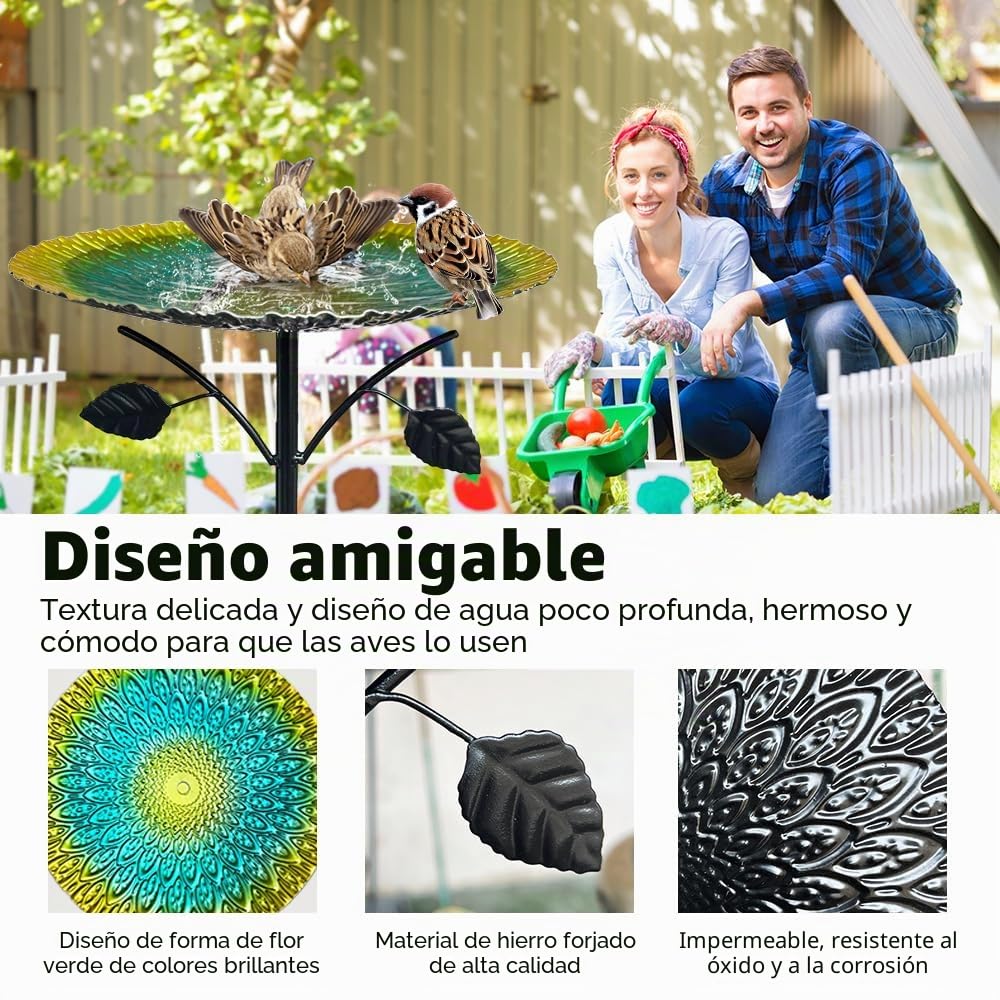 Bebedero para pájaros de pie, para Exterior, jardín, 85 cm, Grande, Resistente a Las heladas, Resistente al Invierno, con Base Estable de 5 Dientes, Metal Vintage, Bebedero para pájaros para jardín