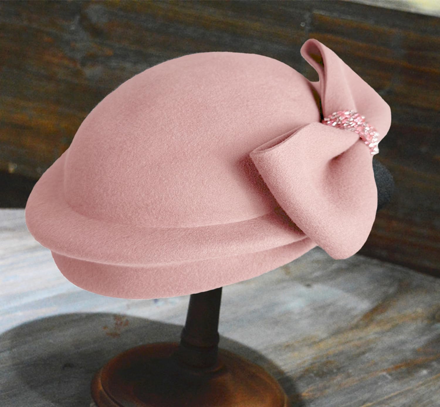 Women's Vintage 100% Wool Felt Cloche Bucket Bowler Hat Winter Vintage Bow Fedoras Church Derby Fascinator Hat - Image 5