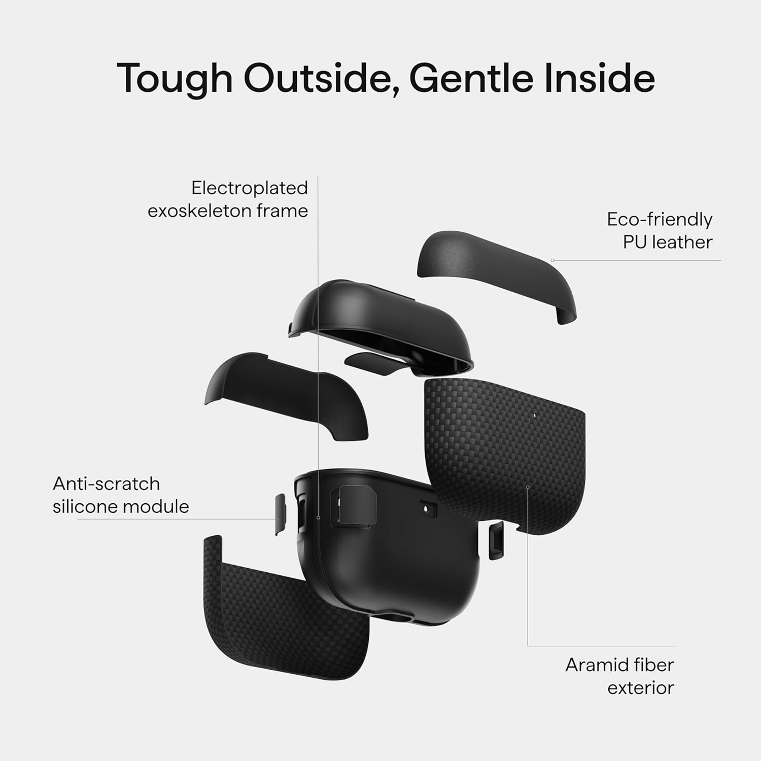 PITAKA Case for AirPods Pro 3, Slim Protective AirPods Pro 3 Case, Compatible with MagSafe, Leather & Aramid Fiber Woven, Black/Grey