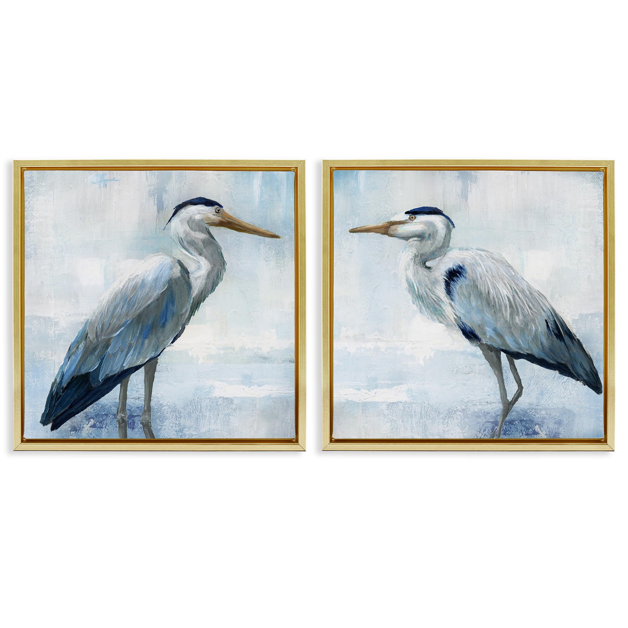Stupell Industries Metallic Gold (Matte) 'Faded Blue Coastal Herons', 2Pc Floating Frame Art Set 2, Gold, 18 X 18 Inches, Easy To Hang And Sturdy, Made In Usa, By Nan