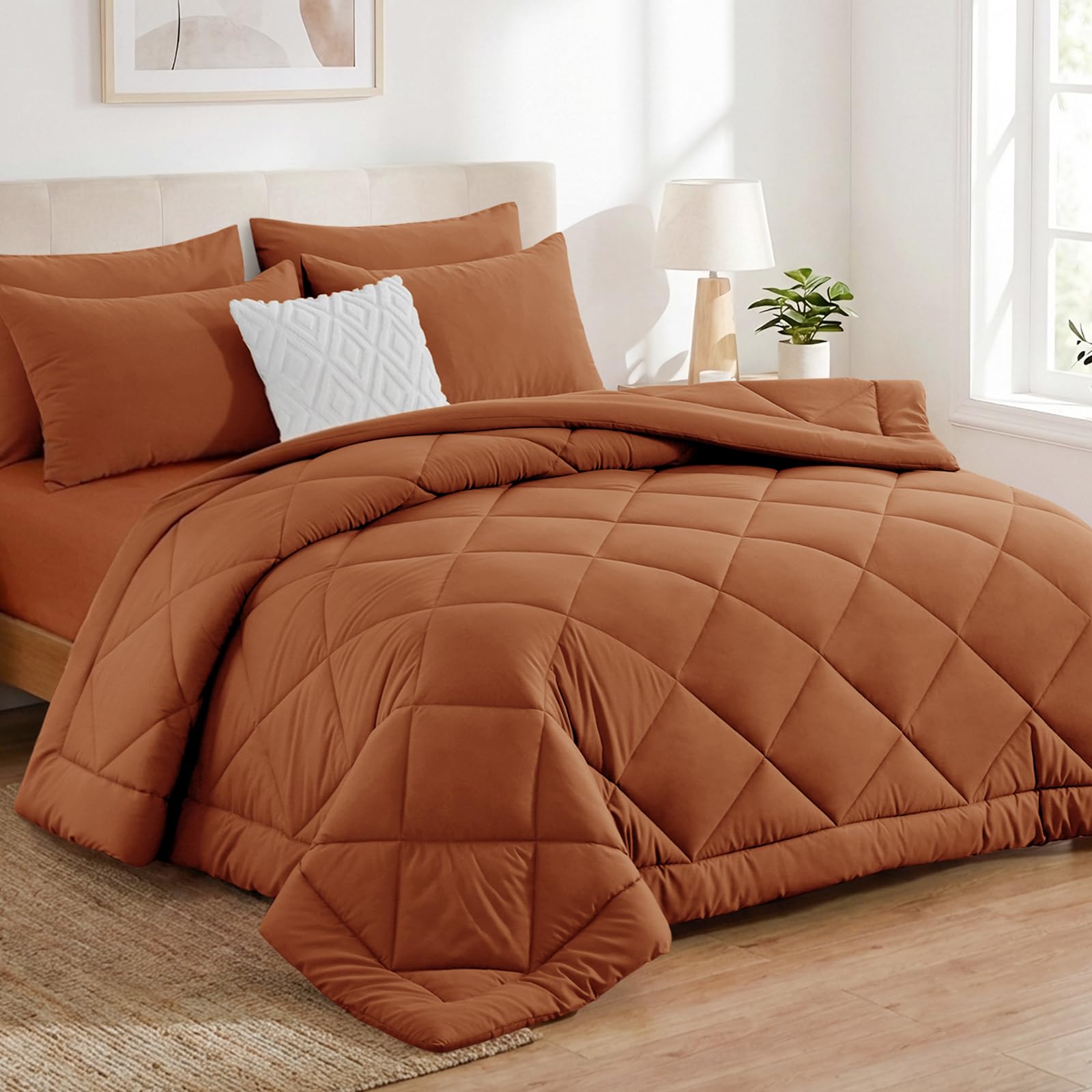 Aisbo Coverless Duvet Single 10.5 Tog - 135x 200cm, Orange Duvet with Pillowcase Soft Lightweight Comforter Set for All Seasons
