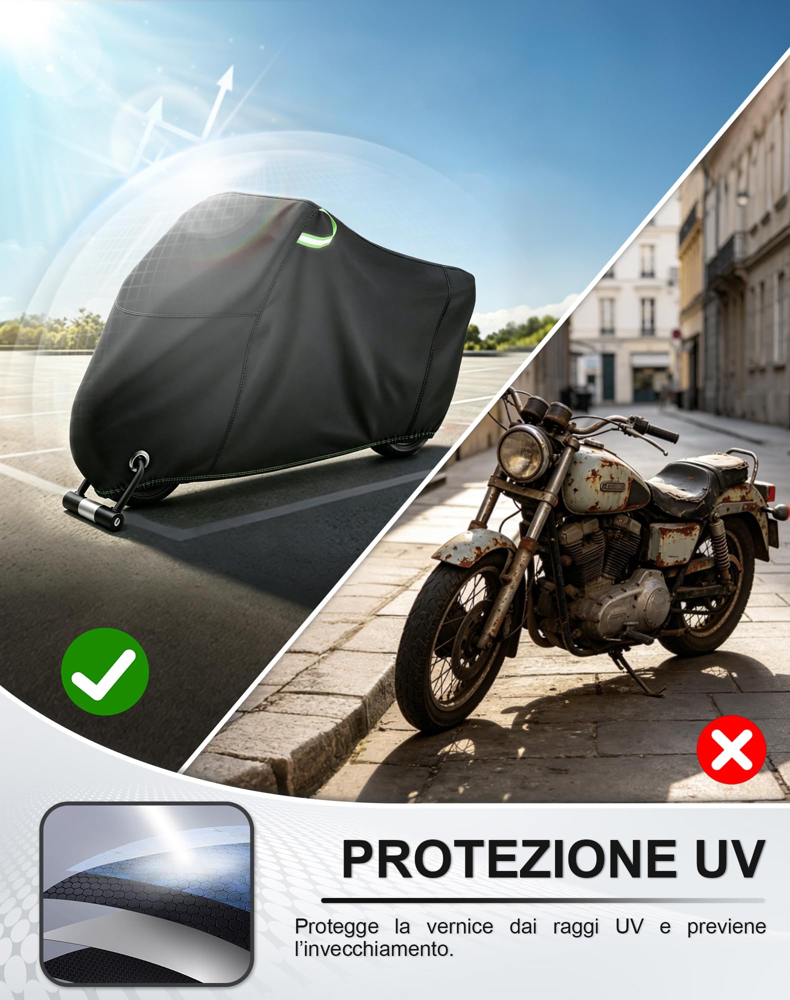 Homoto Telone di copertura per moto Oxford 420D, impermeabile, estremamente resistente agli strappi e ai raggi UV, per esterni e interni, protezione per tutte le condizioni atmosferiche, per tutte le