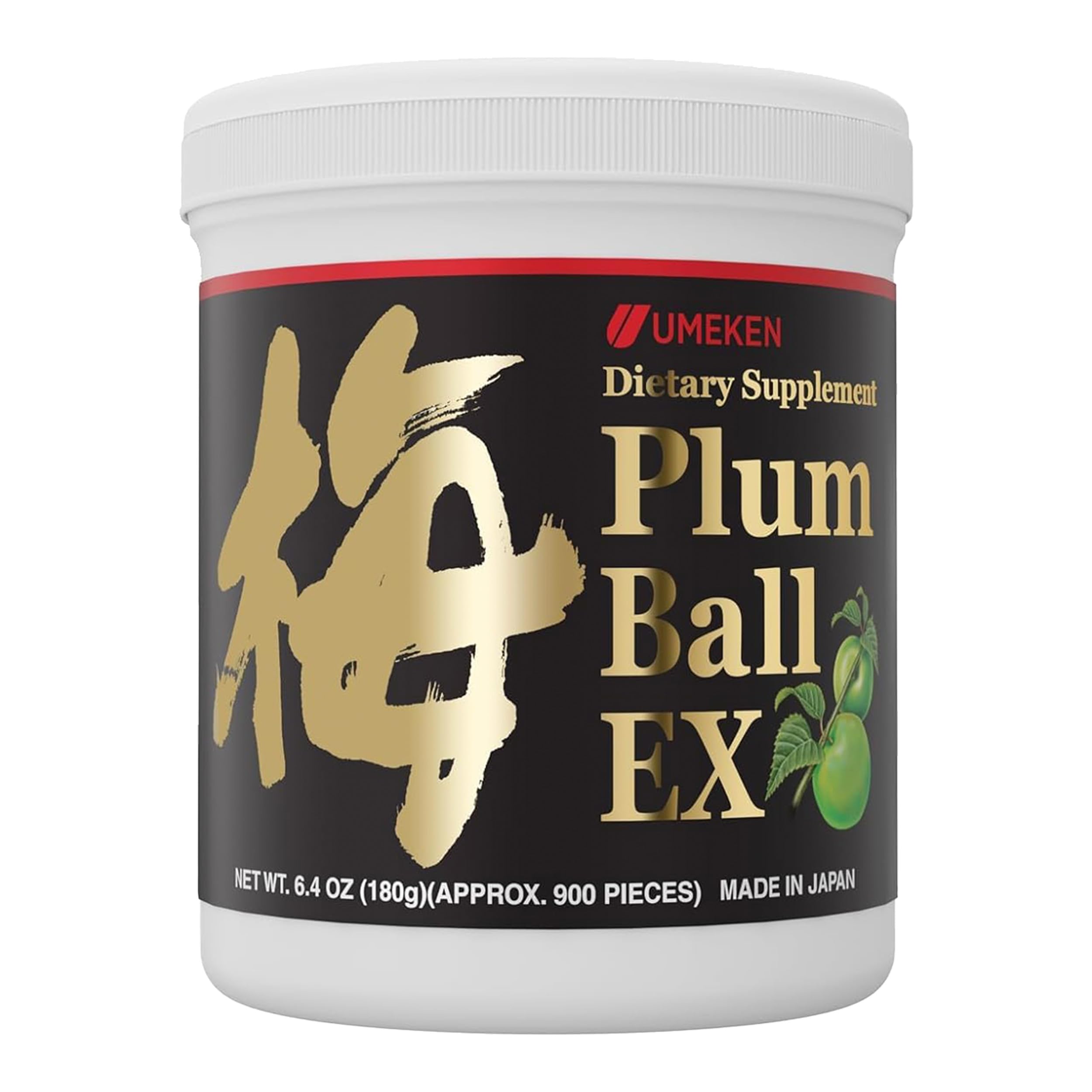 Umeken Plum Ball EX, Concentrated Extract with Antioxidants, Citric Acid and Mumefural, Daily Supplement, Japanese Green Plum Extract, 3 Month Supply, 6.4oz, 180g Bottle, Pack of 1