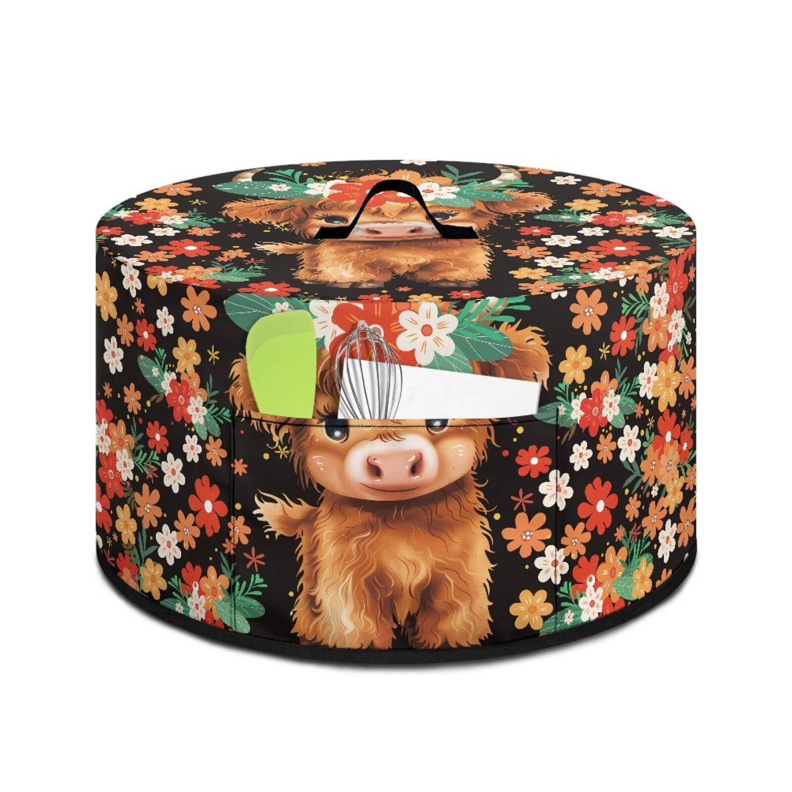 Uorisanigo Lovely Cow Floral Slow Cooker Dust Cover Crock for Pot Cover Fits 6 7 8 qt Oval Slow Cooker Small Appliance Protection Cover with Pocket Kitchen Accessories Decor