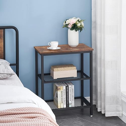 Miniatura 4 de VECELO Tall End Side Tables,30" Height Nightstand with 3-Tier Storage Shelf for Bedroom Living Room, Easy Assembly,Industrial Style, Brown