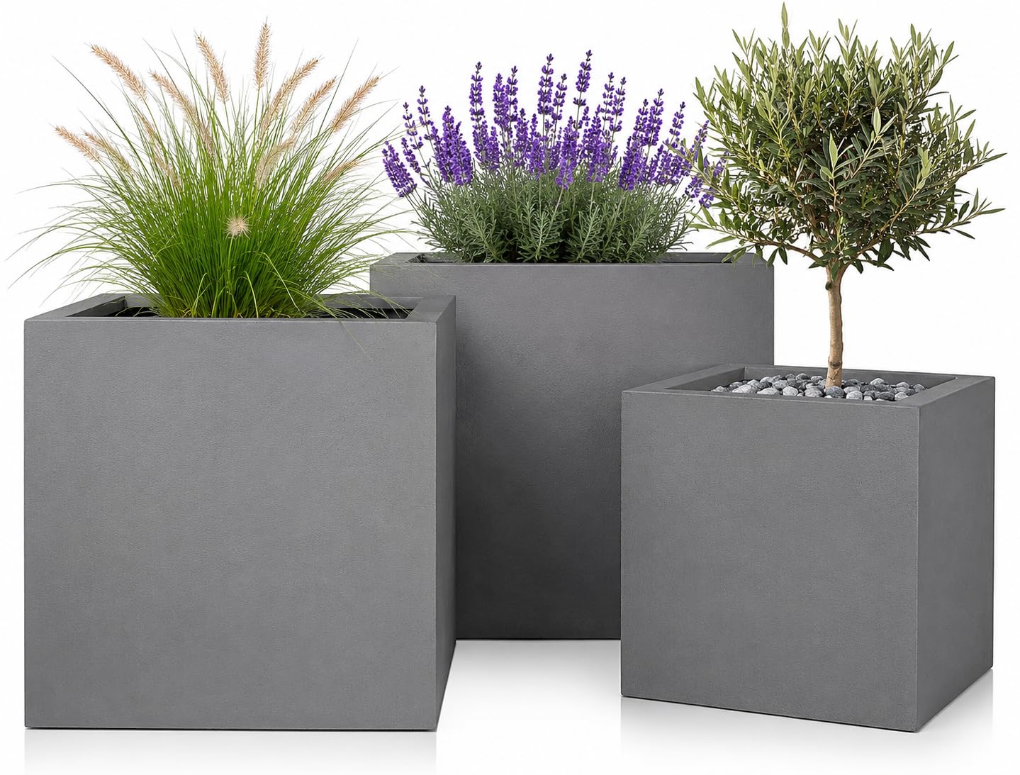 Pflanzwerk Pflanzkbel Fiberglas Cube Grau 3er-Set 23cm + 28cm + 34cm  *Frostbestndig* *UV-Schutz* *Qualittsware*: Amazon.de: Garten