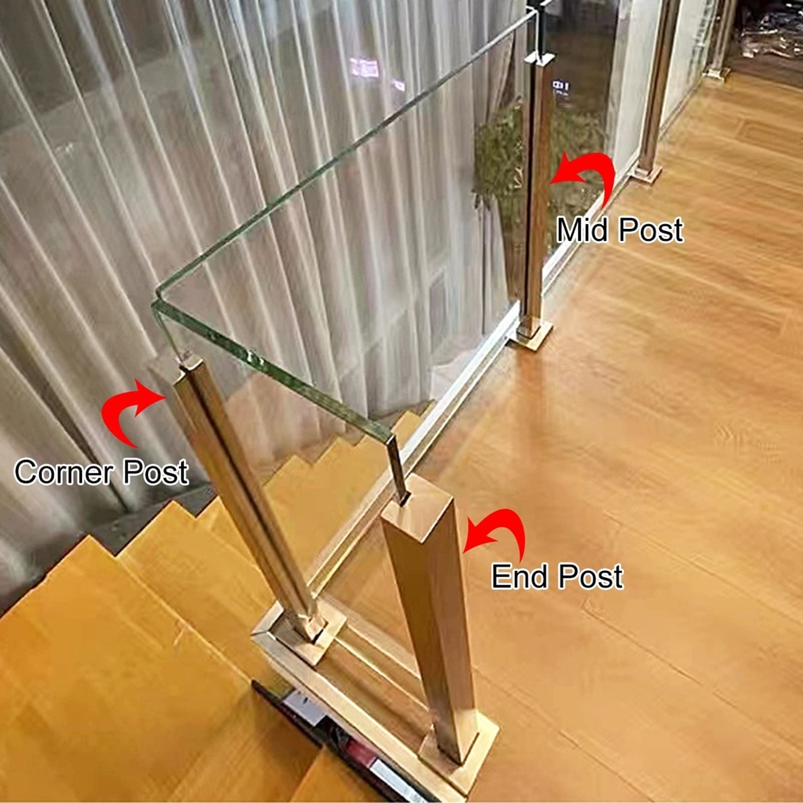 Montanti per balaustra in Vetro per Ponte, connettore in Vetro in Acciaio Inossidabile Argento con scanalatura, connettore per Recinzione Quadrata per corridoi,Silver-End Post-105CM/41.3 in