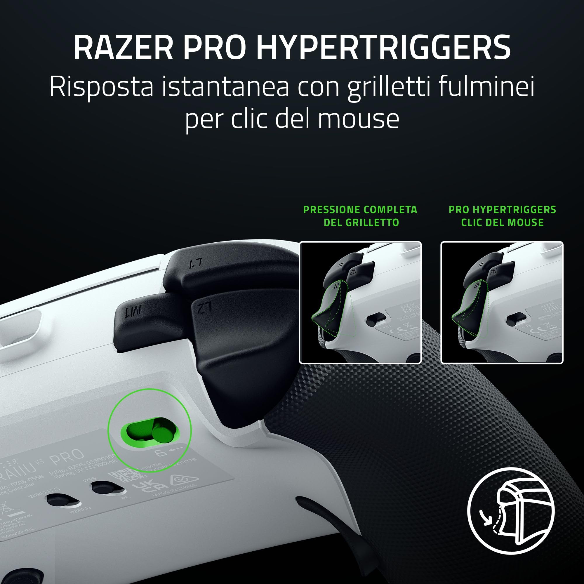 Razer Raiju V3 Pro - Controller wireless per e-sport per PlayStation 5 e PC - 4 pulsanti rimovibili e 2 bumper con impugnatura a artiglio - Stick analogici TMR - Pro HyperTrigger | Bianco