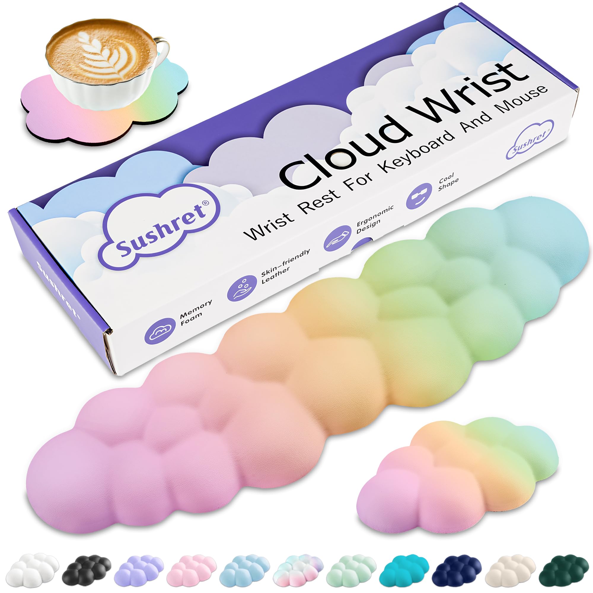 Sushret Cloud Keyboard Wrist Rest, PU Leather Memory Foam Wrist Pad