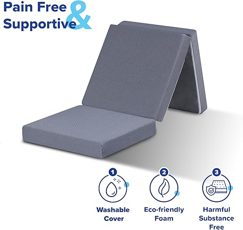 Miniatura 6 de Olee Sleep Topper de espuma de memoria Tri-Plegable 4  gris tamaño simple estera de juego cama plegable camas de huéspedes cama portátil