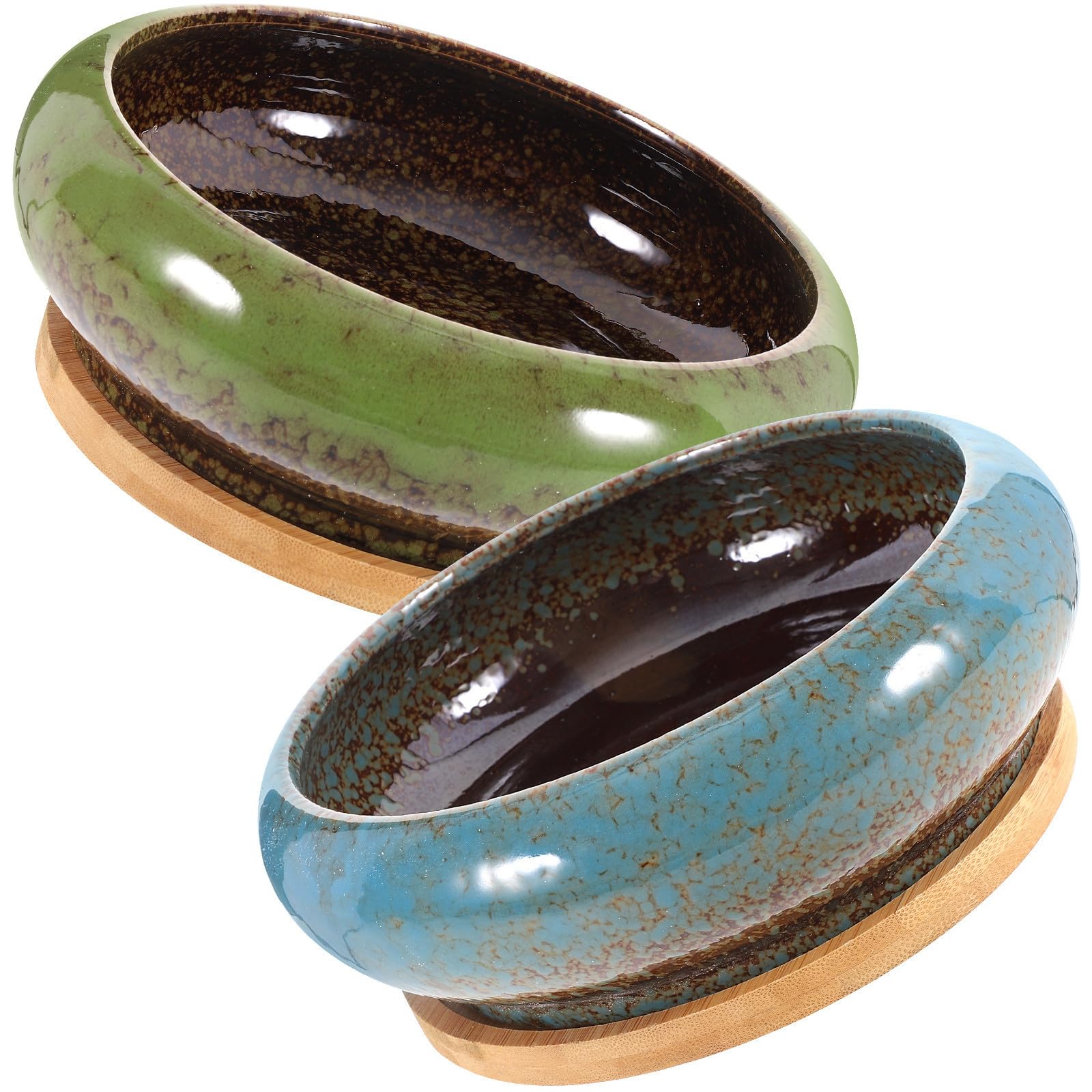 Mikinona 2 Ensembles Pot de Fleurs Succulentes en Soucoupe Bambou