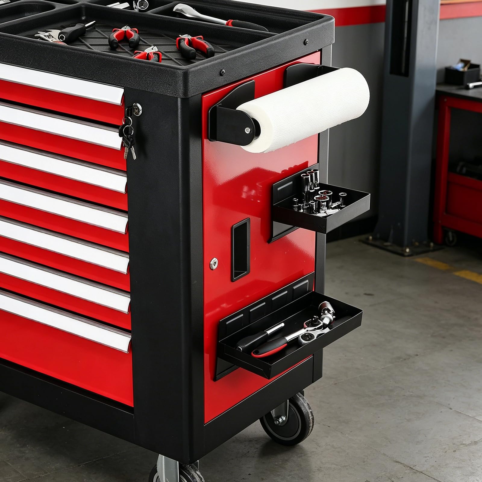 DBREAKS 4 Set di Portaoggetti Magnetico, Mensole Magnetiche, Cassetta Degli Attrezzi, Vassoio, Porta Asciugamani di Carta, Garage, Scaffale Furgone da Lavoro, Nero