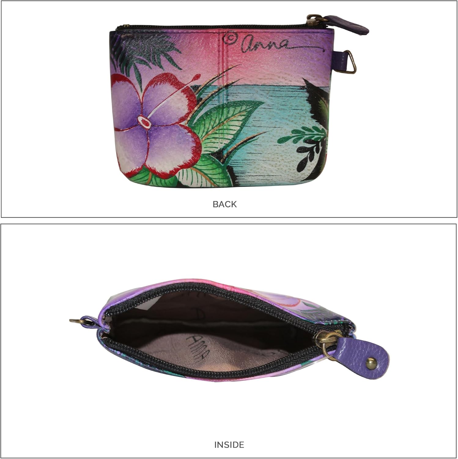 Anna by Anuschka Women's Hand Painted Leather Coin Pouch Purse - Image 3