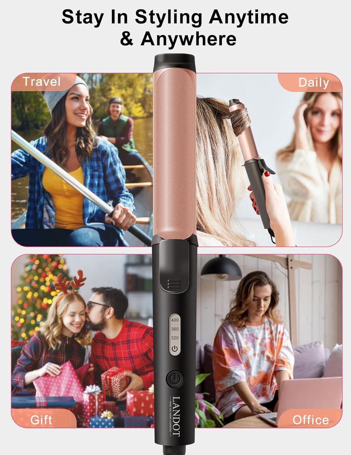 LANDOT Mini Travel Curling Iron 22cm Compact Dual Voltage Hair Curler Fast Heat Up 30s Adjustable Temp Fine Short Hair