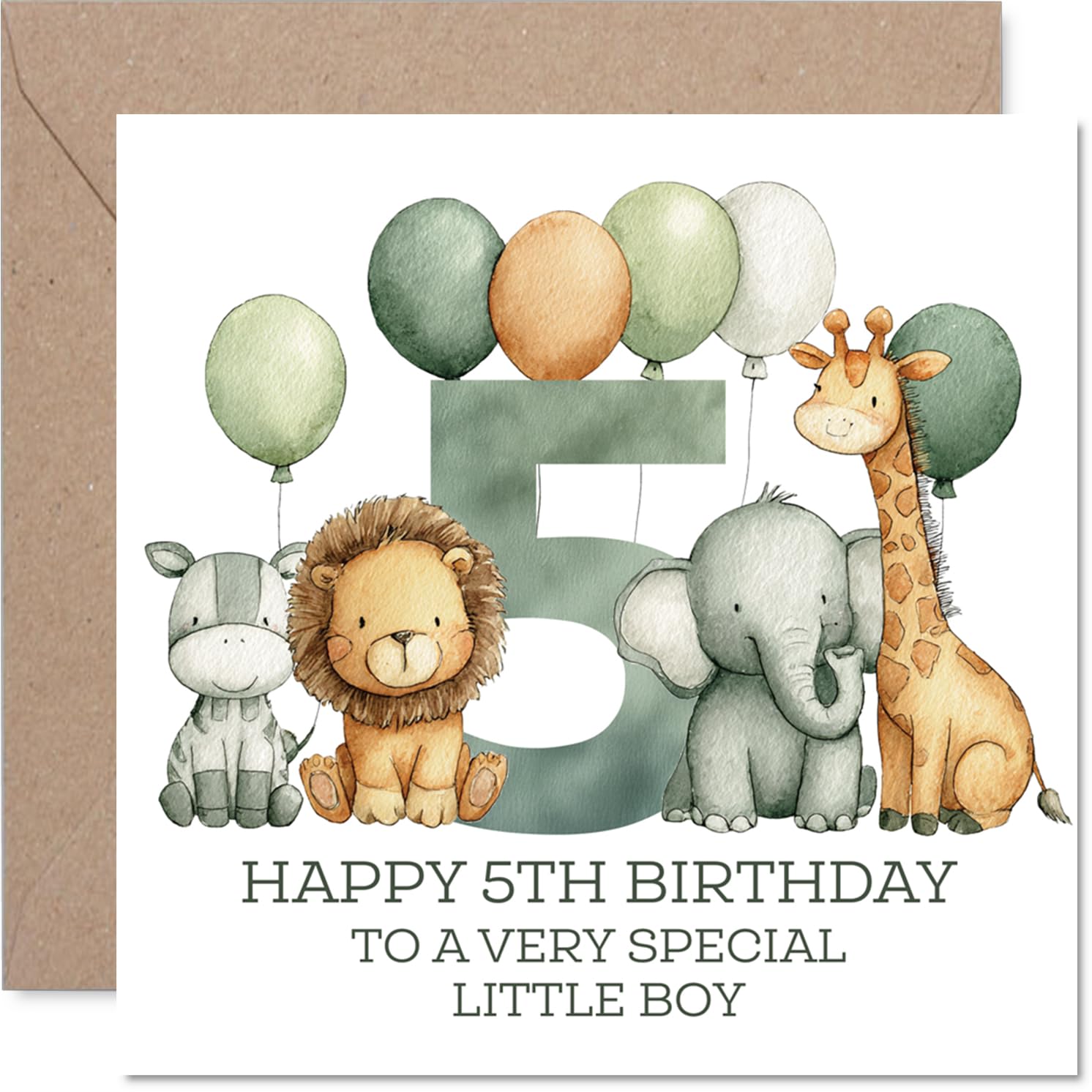 5th Birthday Cards for Boys - Jungle Numbers - Happy Birthday Card for 5 Year Old Boy Great Nephew Brother Grandson Cousin, 145mm Bday Greeting Cards