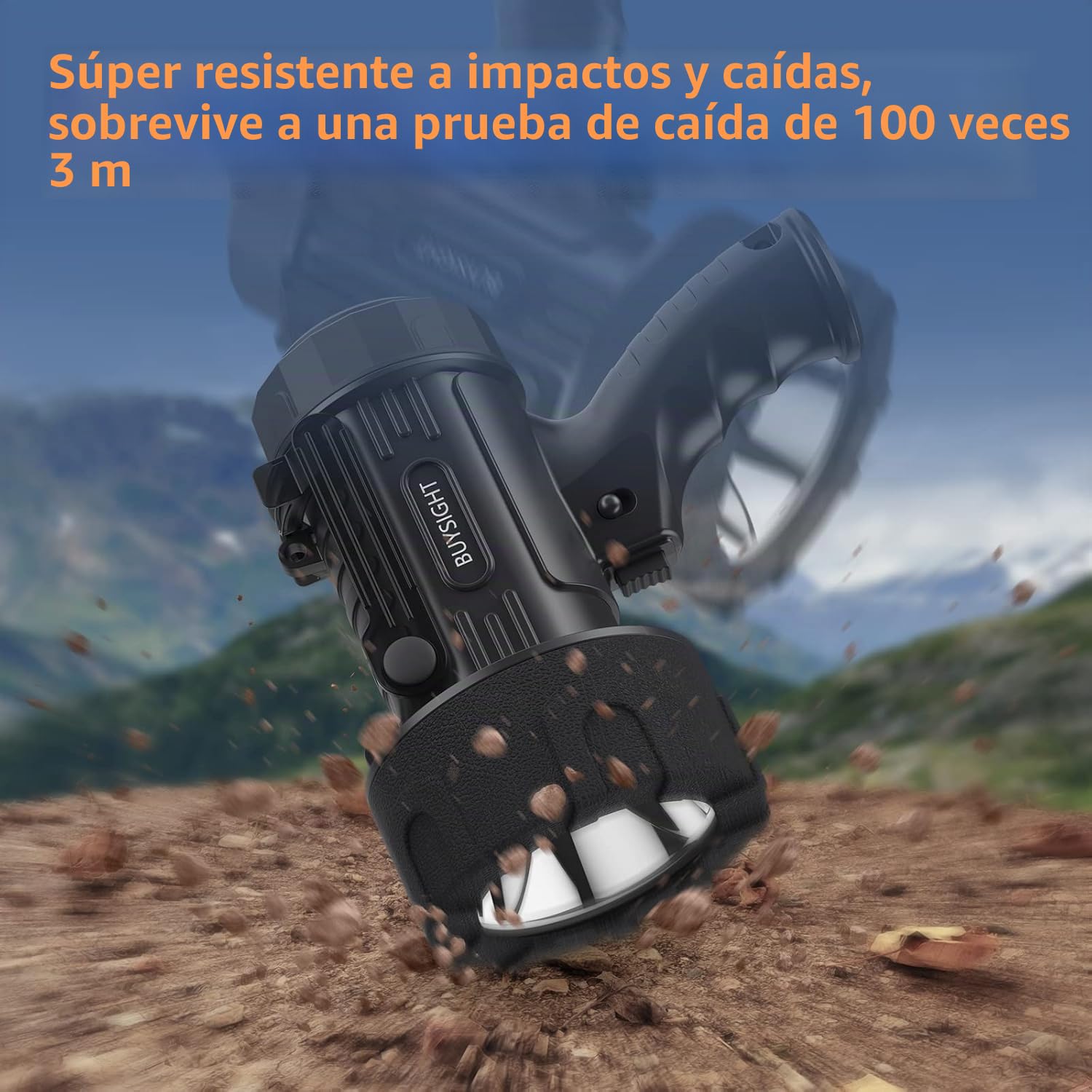 BUYSIGHT Linterna recargable TURE de 1600 lúmenes altos, foco de mano, impermeable, reflector de caza con filtro rojo (grafito negro-COB)