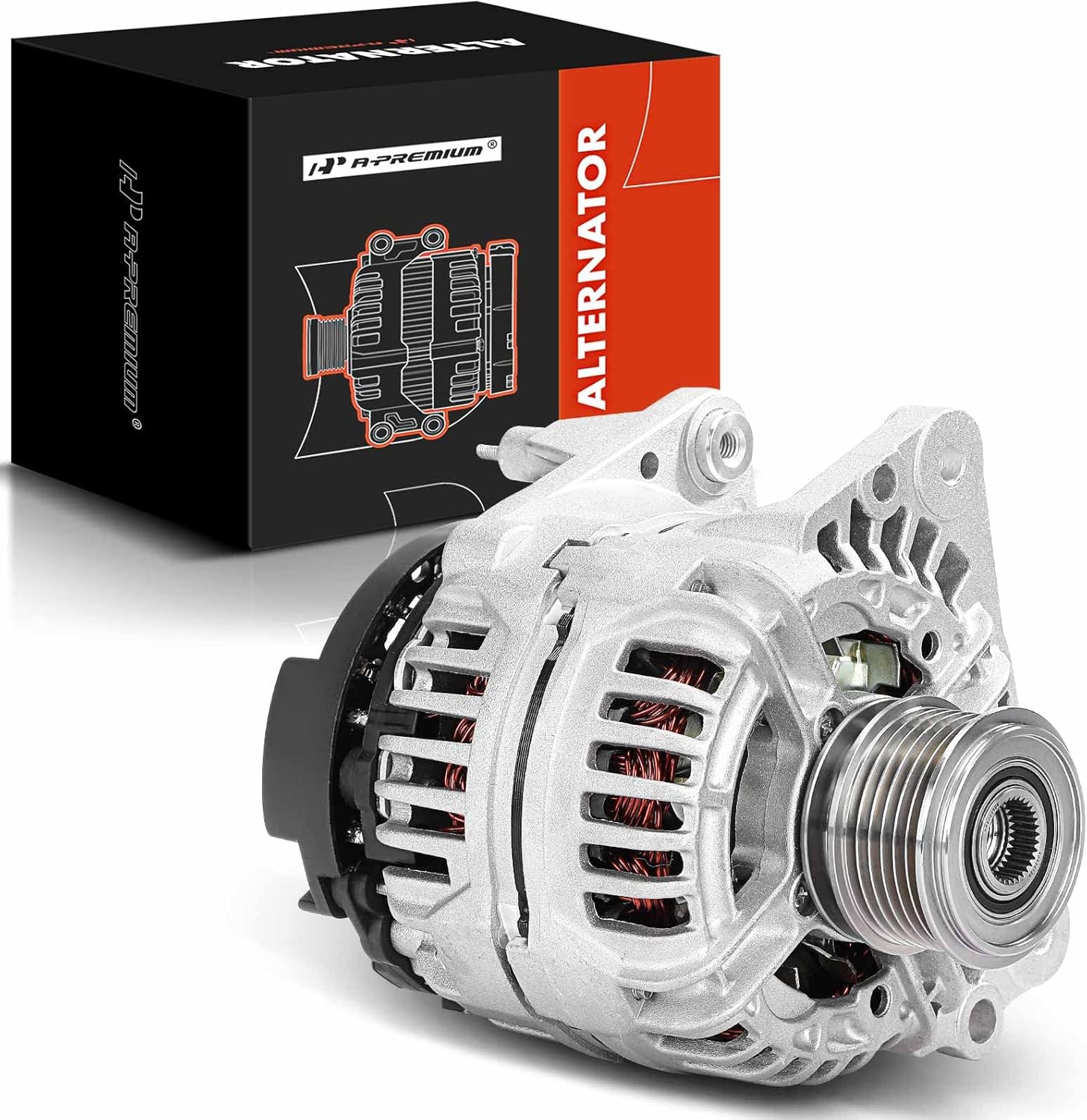 A-Premium Alternator Compatible with Volkswagen Jetta 1999-2005, Golf 1999-2006, Beetle 1999-2006, L4 1.9L, 90Amp 12V 6-Groove Pulley Clockwise, Replace# 038-903-024A, 400-24165
