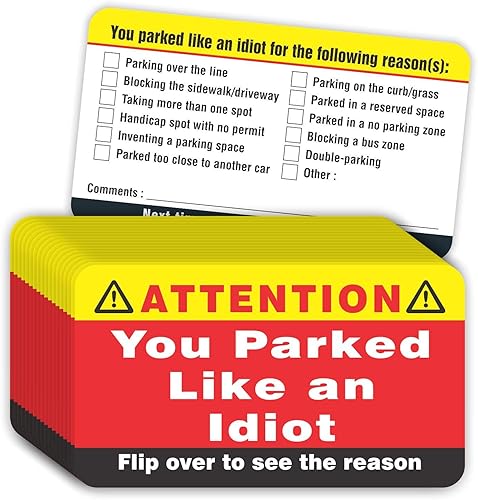 PARTH iMPEX Tarjetas de visita con texto en inglés «You Parked Like an Idiota» (paquete de 100) tarjetas de estacionamiento malas de 3.5 x 2