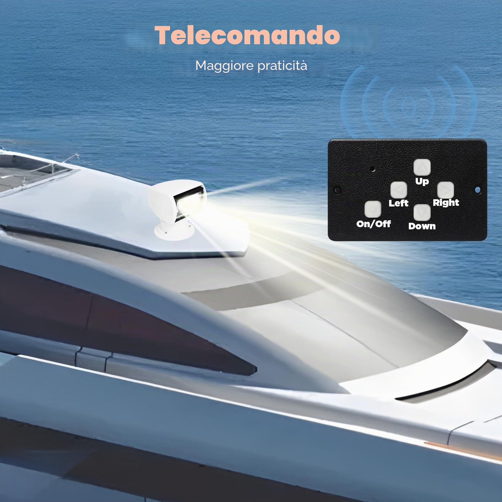 MINRS Faro per barche, faro di ricerca per barche, faro marino, telecomando Xenon marino DC 12V 100W, telecomando rotante 360 gradi, luce di lavoro IP66 impermeabile per yacht, guardia costiera