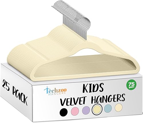 Miniatura 16 de 50 perchas de terciopelo premium para niños - 14.0 pulgadas, antideslizantes para niños y preadolescentes - Perchas ultra delgadas, que ahorran