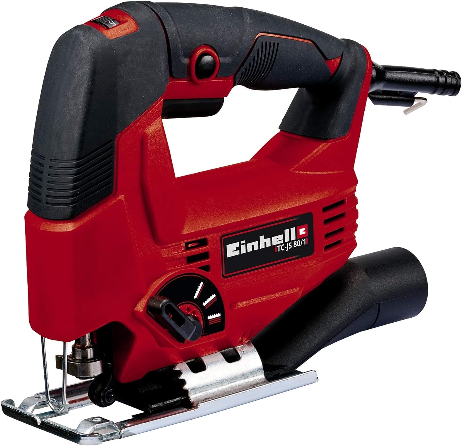 Einhell TC-JS 80/1 Electric Jigsaw | 80mm Cutting Depth, Swivel Soleplate for 45° Mitre Cuts, Pendulum Action, Electronic Speed Control, Dust Extractor | Power Saw for Wood, Plastic and Metal