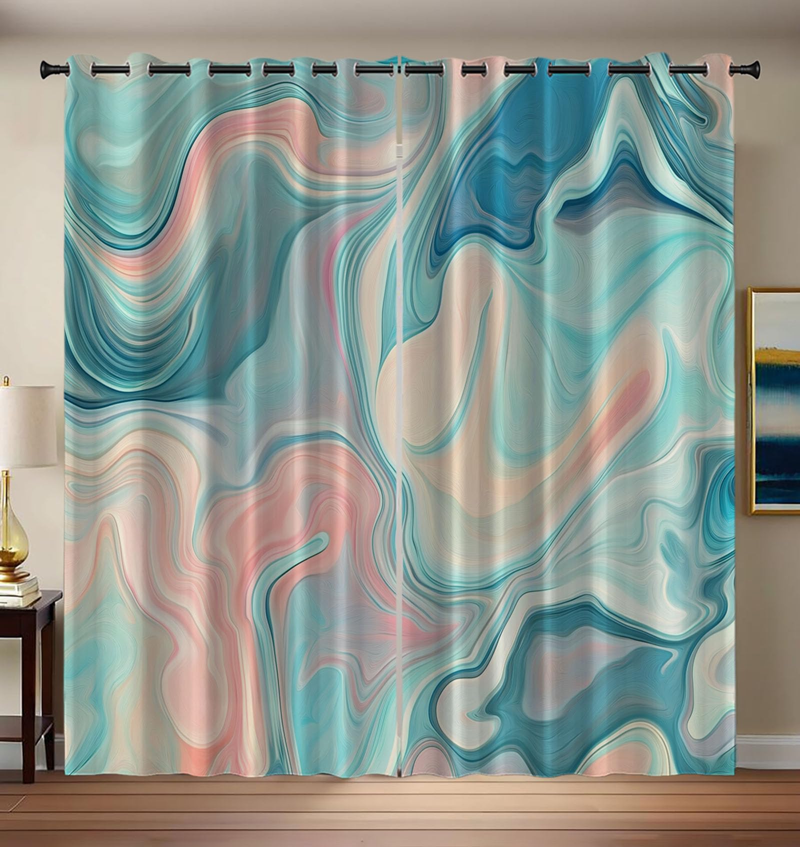 Rideau occultant de salon au motif marbre abstrait pour une ambiance cosy