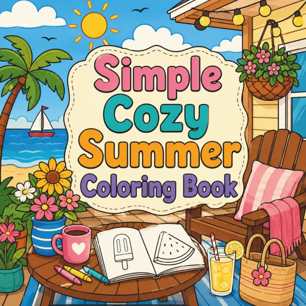 Simple Cozy Summer Coloring Book: Simple and Easy Relaxing Coloring Pages with Cozy Summer Vibes for Adults