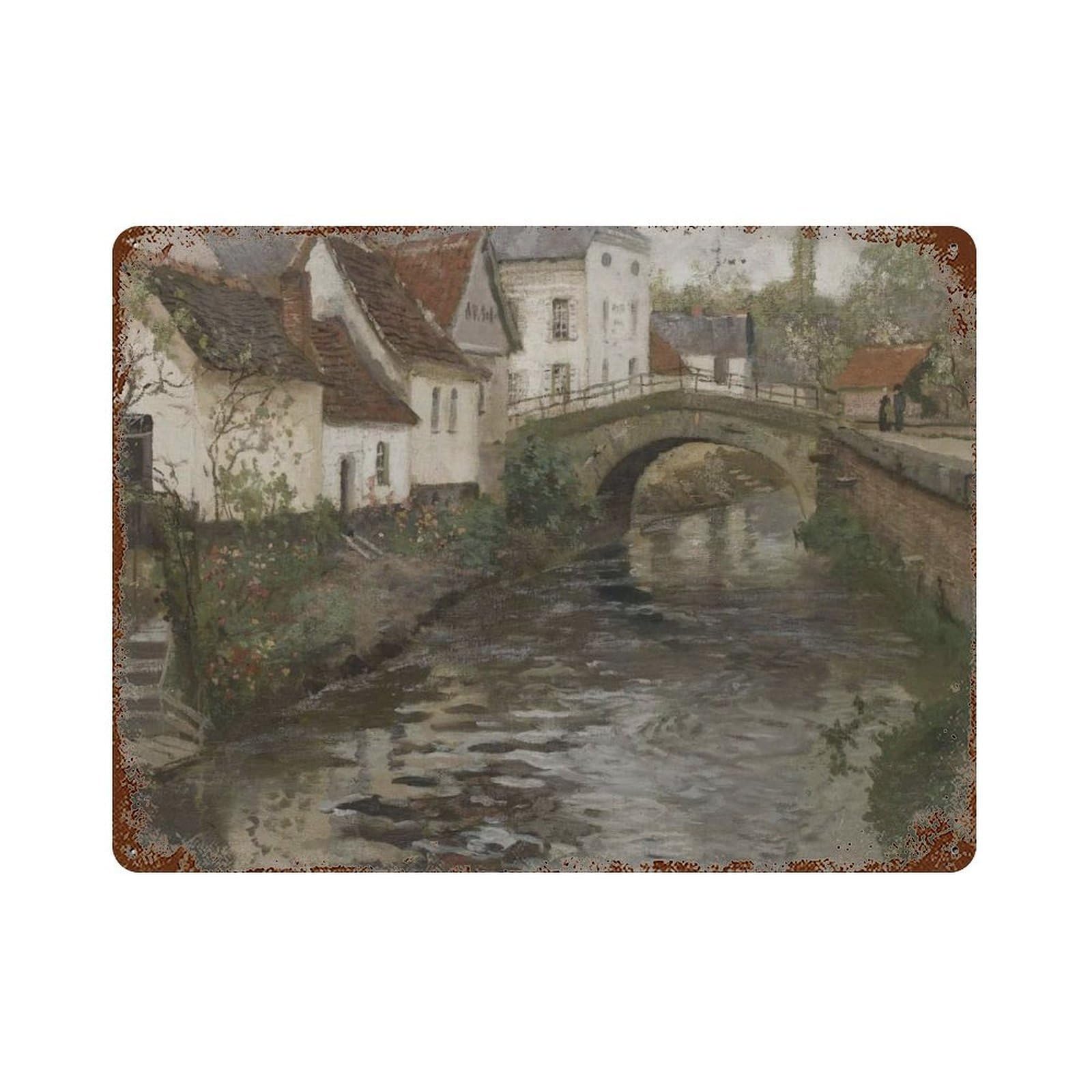xiaoxiaoshen Vintage Oil Painting of European Canals, Melancholy Autumn Farmhouse Wall Decor Art Metal Tin Poster Modern Home Decor Art Home Bar Shop Decorations Vintage Sign 30x40cm