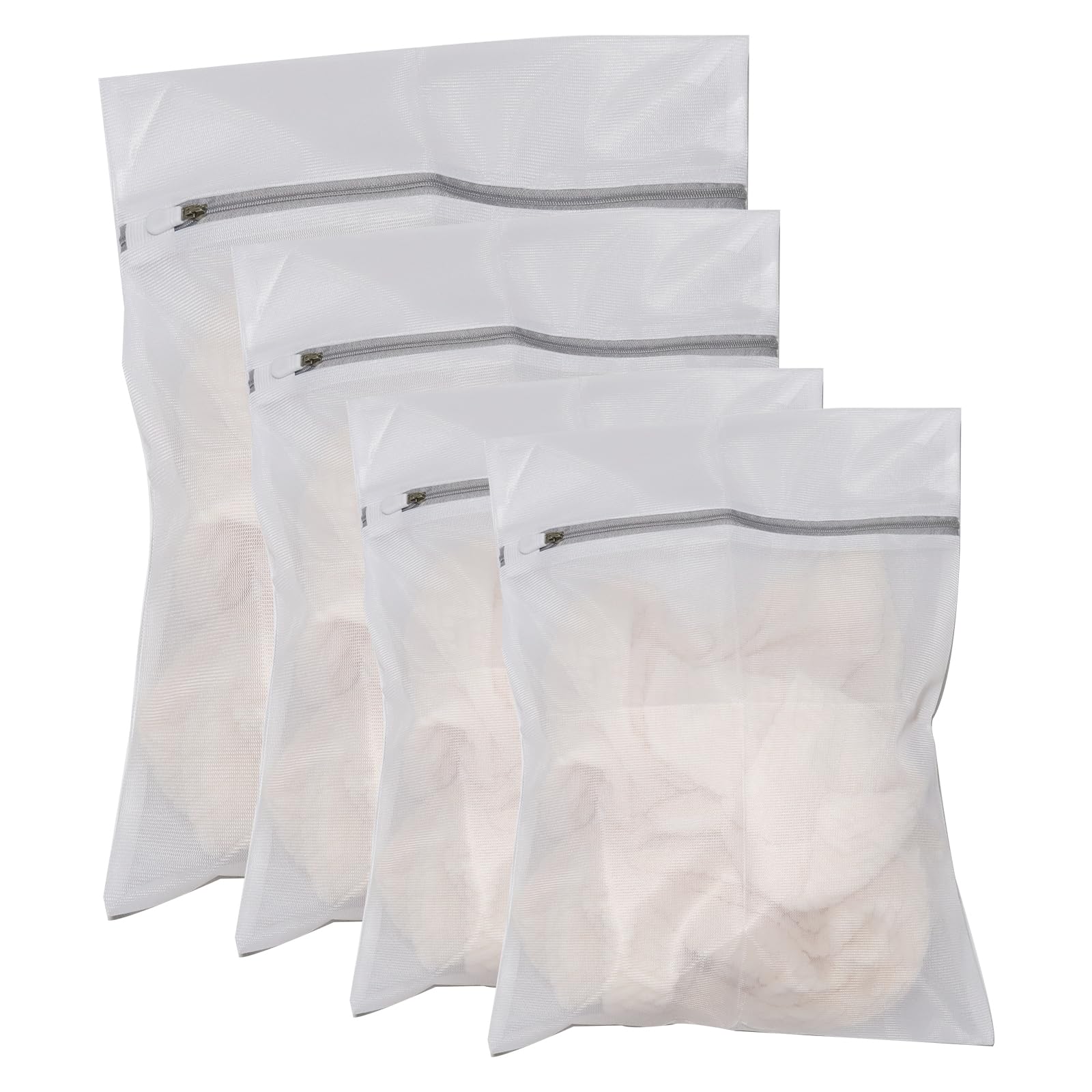 4 Pcs Mesh Laundry Bags Fine Mesh Laundry Bags with Zips Reusable Washing Machine Wash Bag for Clothes, Socks, Underwear, Bra