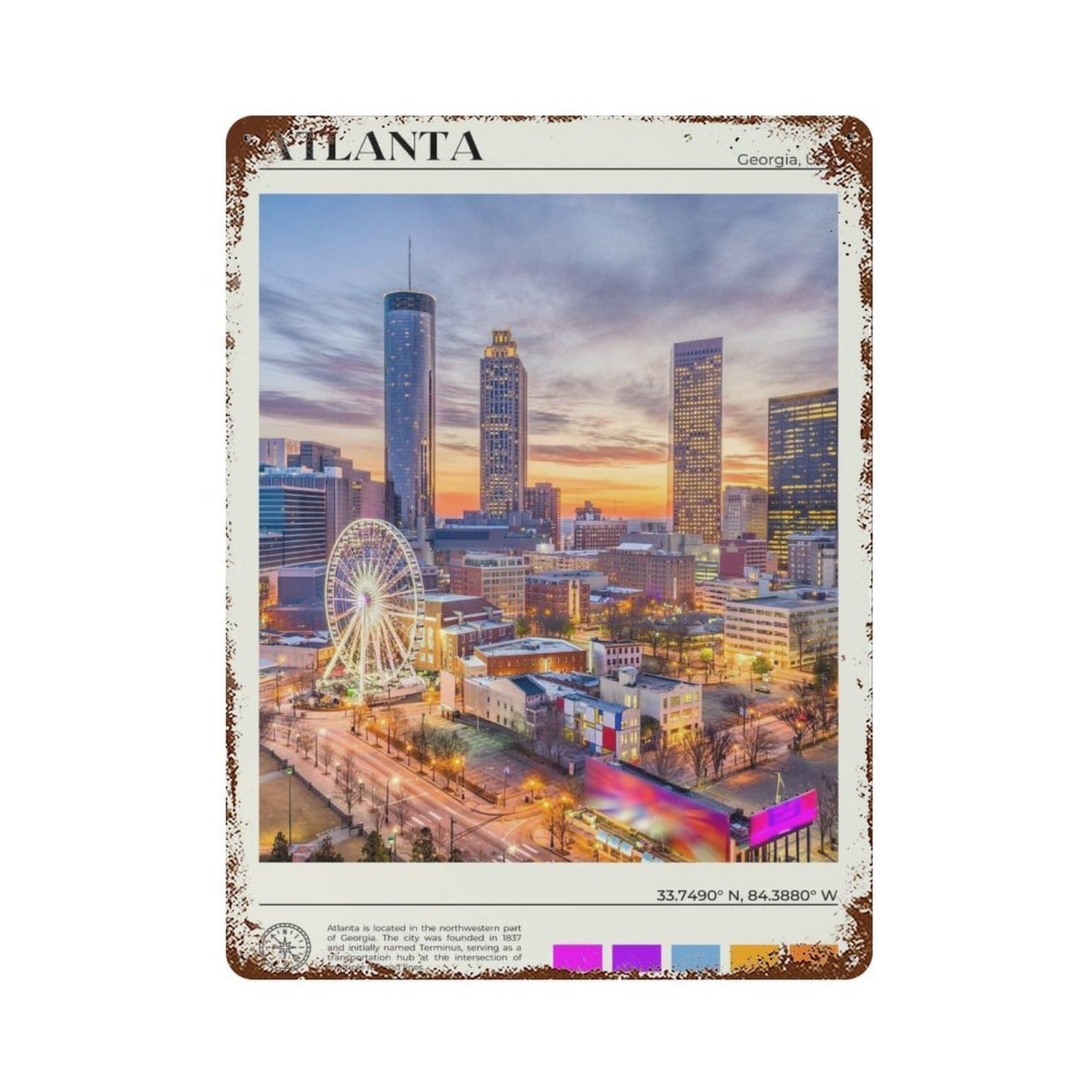 xiaoxiaoshen Real Photo Atlanta Decor Georgia Wall Decor Art Metal Tin Poster Modern Home Decor Art Home Bar Shop Decorations Vintage Sign 40x30cm