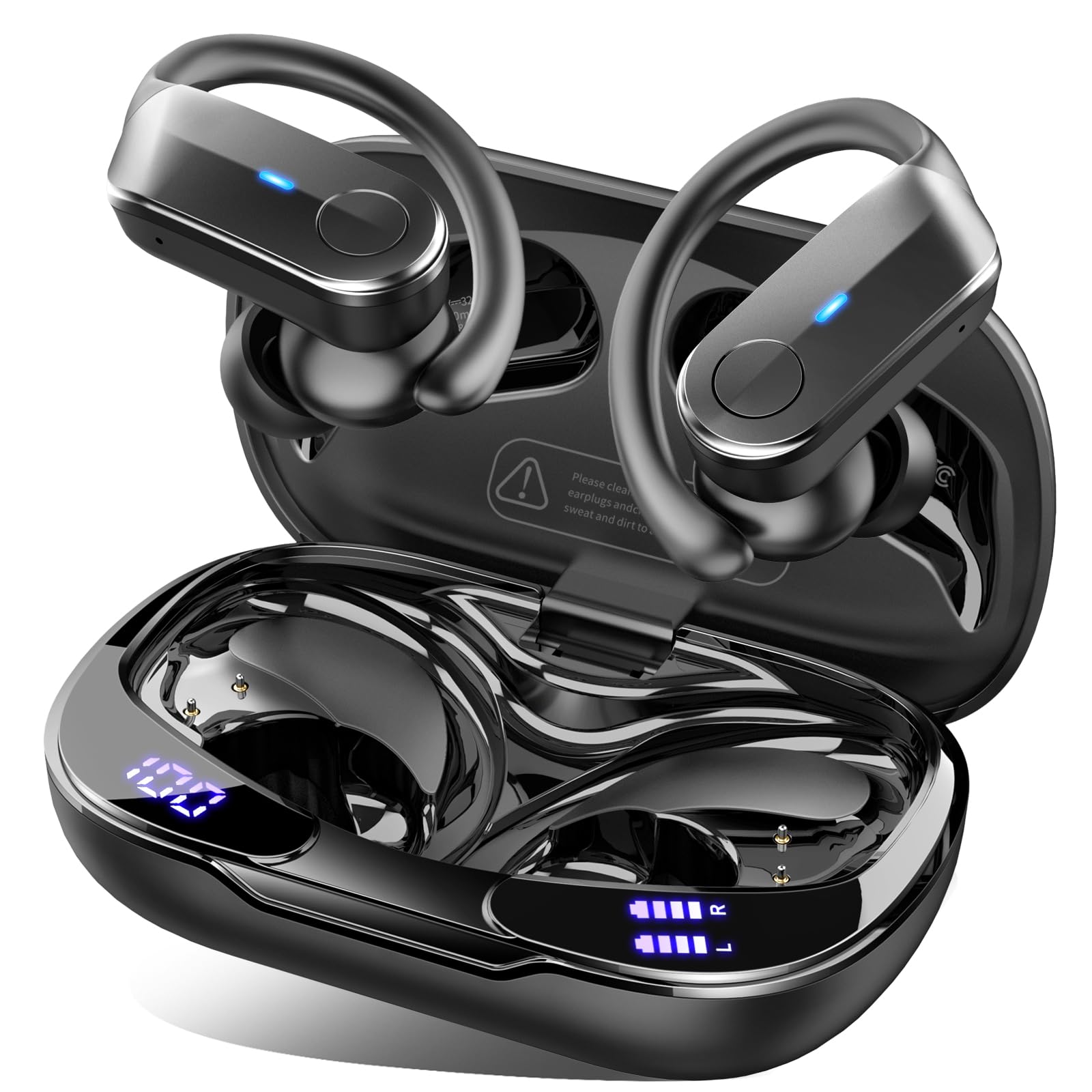 Ordtop Bluetooth 5.4 Kopfhörer Sport, 70H In Ear Kopfhörer Bluetooth mit 4 Noise Cancelling Mics, 2026 IPX8 Wasserdicht Ohrhörer, HiFi Stereo Tiefer Bass Kabellose Kopfhörer mit Ohrhaken, LED-Anzeige