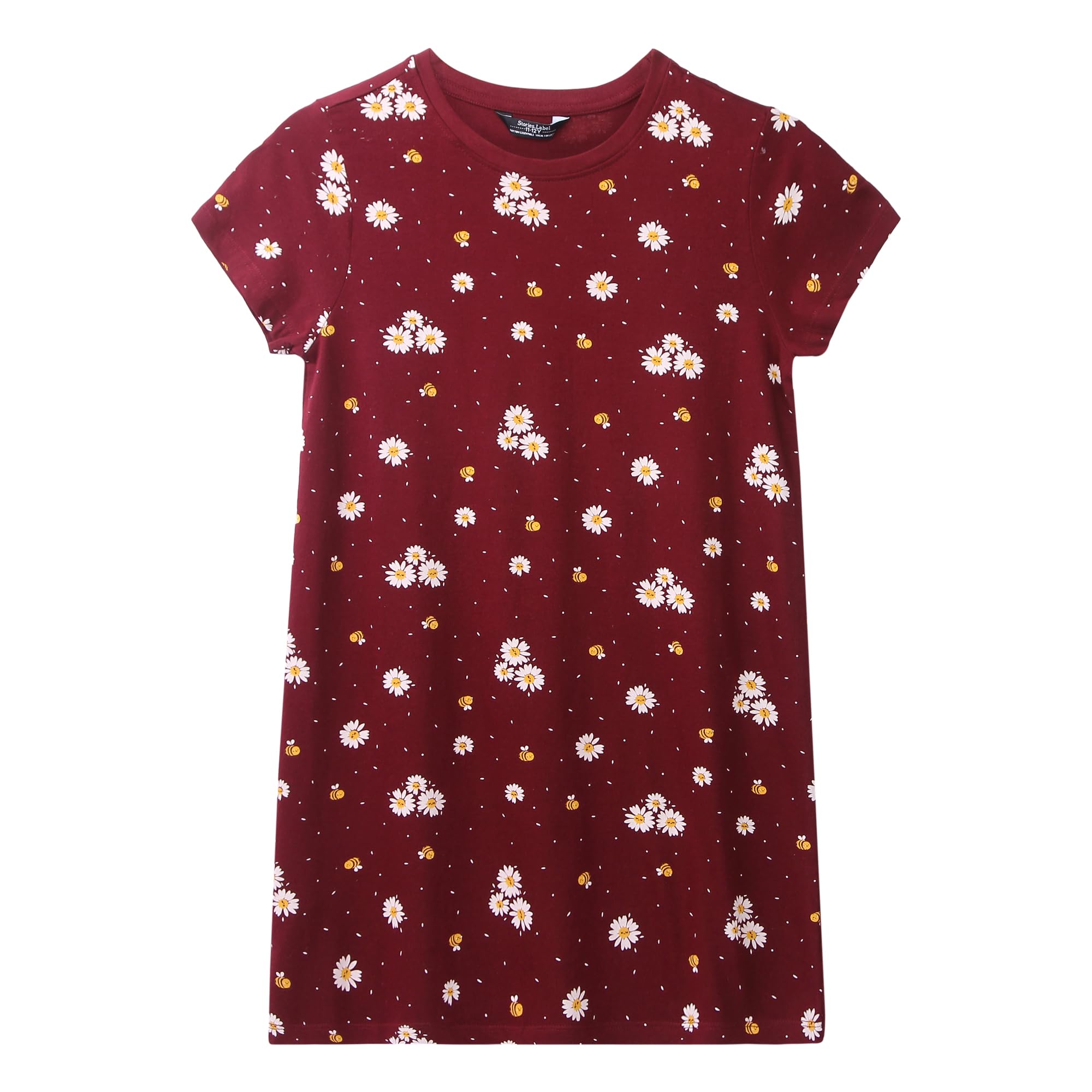 Stories.Label Girl's Cotton Printed T-Shirts Dress in Half Sleeves and Regular Fit (7-16 Years)