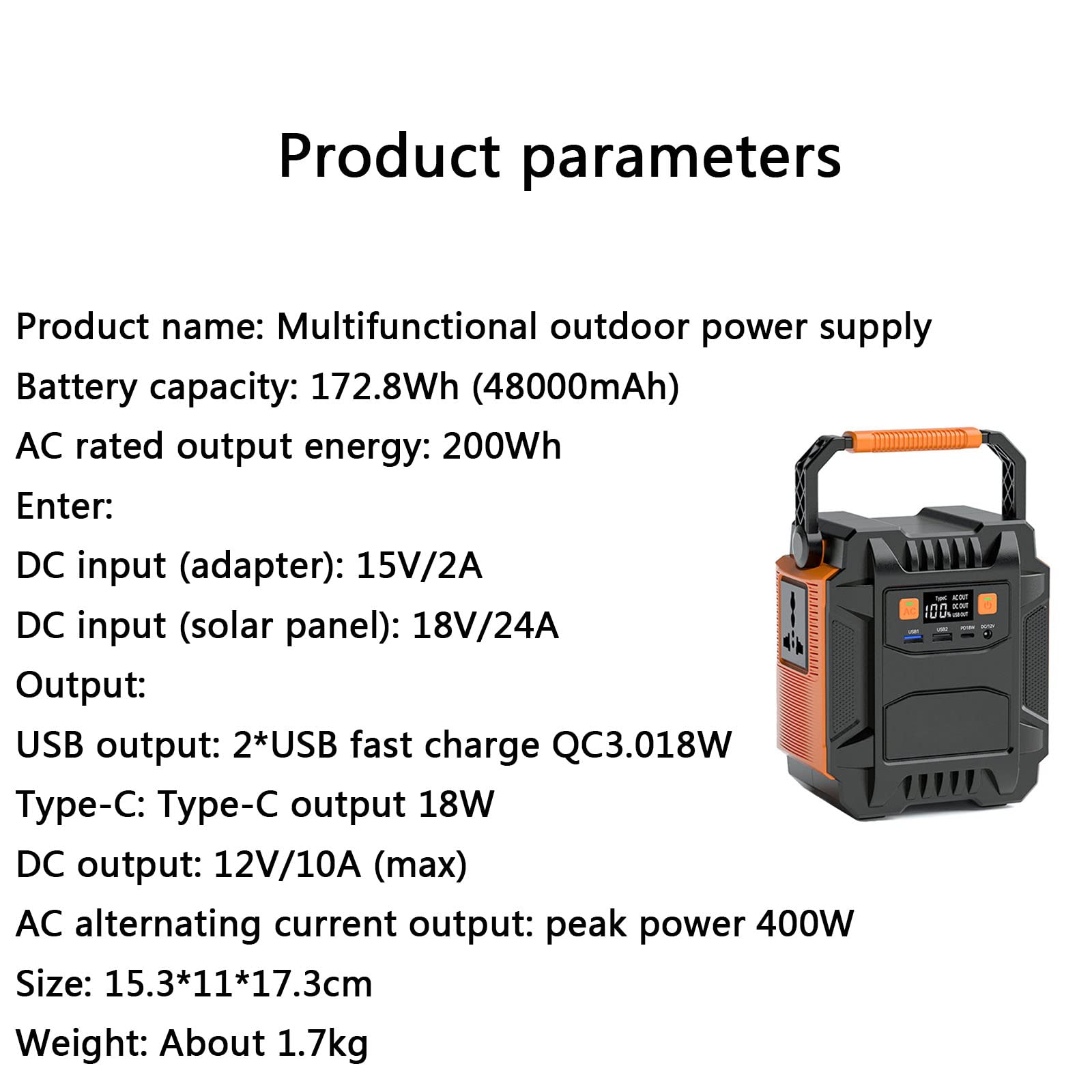 Estación Energía Portátil Batería Litio 200W/ 172,8Wh/ 48000mAh para Exteriores Salida De Ca De Onda Sinusoidal Pura De 110V/ 220V Apta para Camping Hogar Respaldo De Emergencia