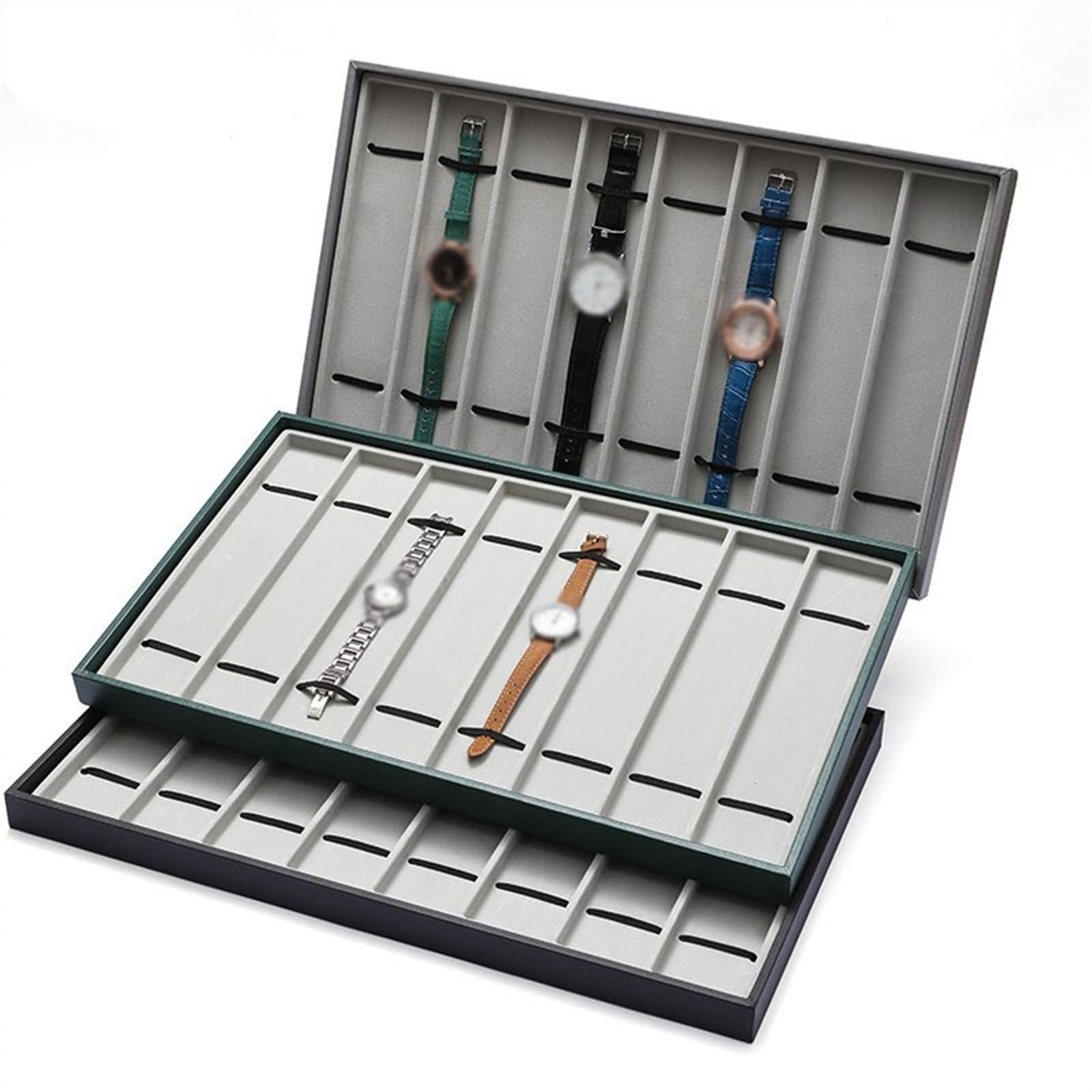 Uhrenbox 8 Grid Shop Uhrendisplay-Tabletts PU-Leder-Uhrenorganisatoren Uhrenhalter mit großer Kapazität Uhren Organizer(Grigio)