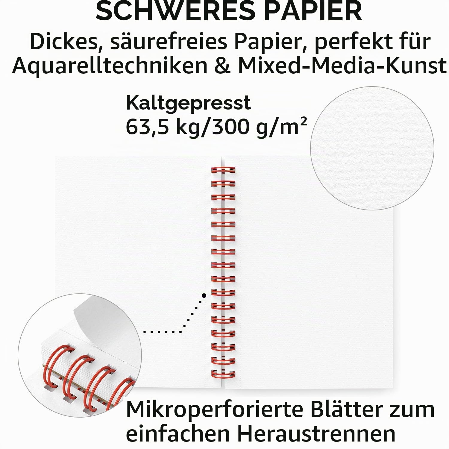 Arteza Aquarellpapier Malblock 3er Set, 30 Blatt 13.9 cm x 21.6 cm je Aquarellblock, 300 g/m² kaltgepresstes säurefreies Wasserfarben Papier für Aquarellmalerei und Mixed Media