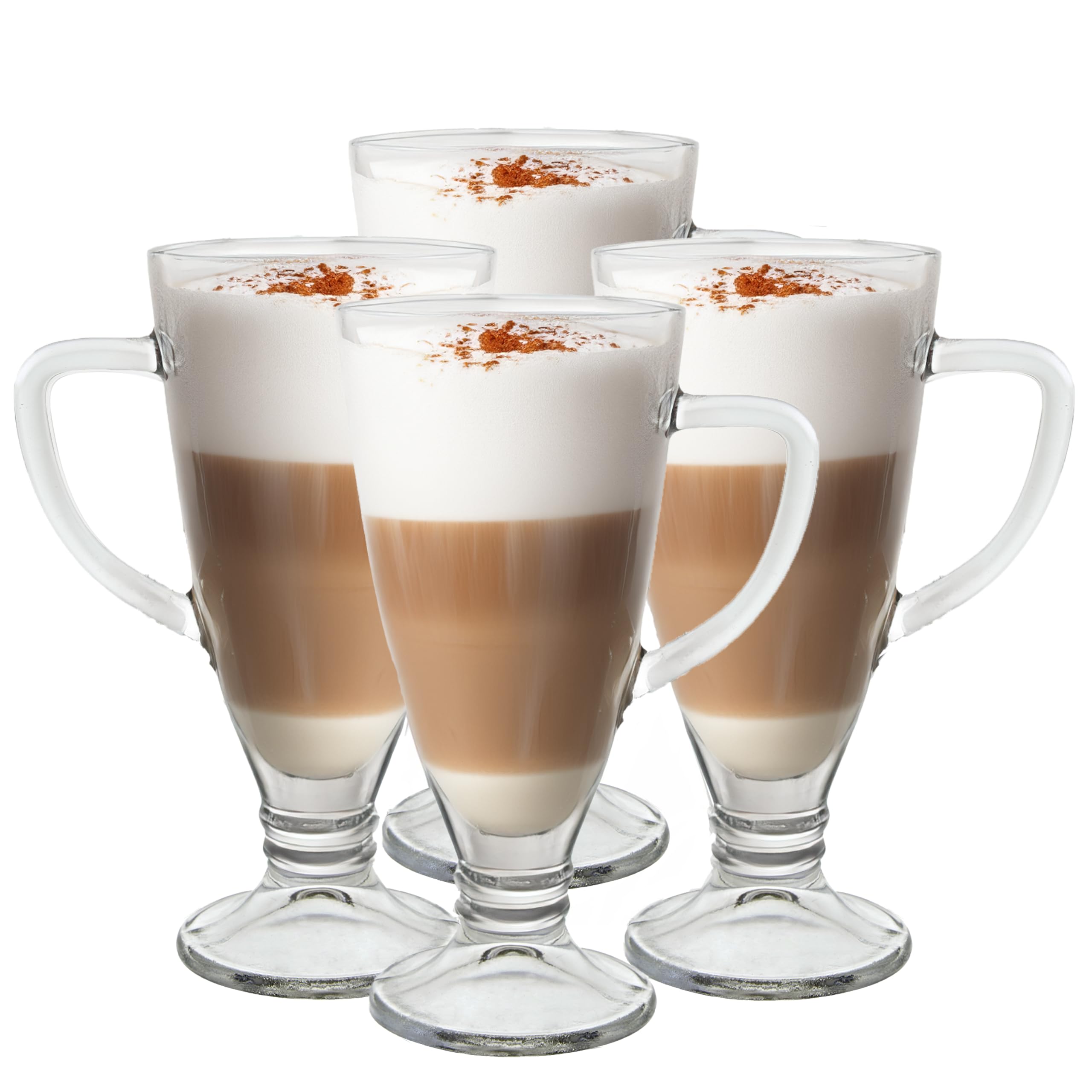 Premier Housewares Curved Handle Set Of Four Latte Glasses | Elegant Tapered Design Coffee Cups Glasses | Sturdy And Leak Proof Glass Coffee Mugs | Versatile Latte Mugs
