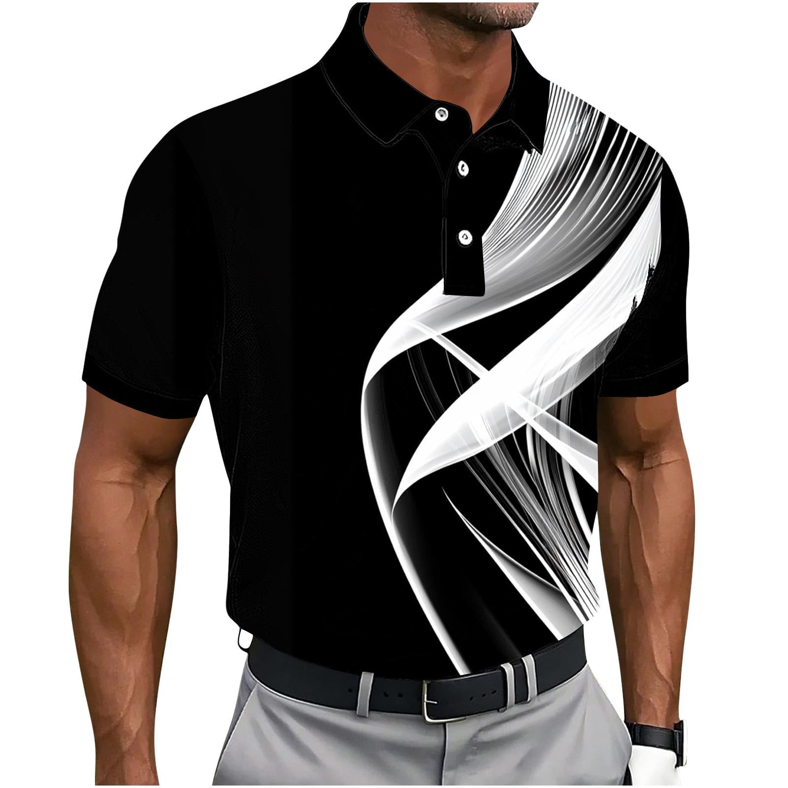Men's Polo Shirts Short Sleeve Button Collar Geometry Printed Golf Tshirts Big and Tall Business Casual Fashion Tops
