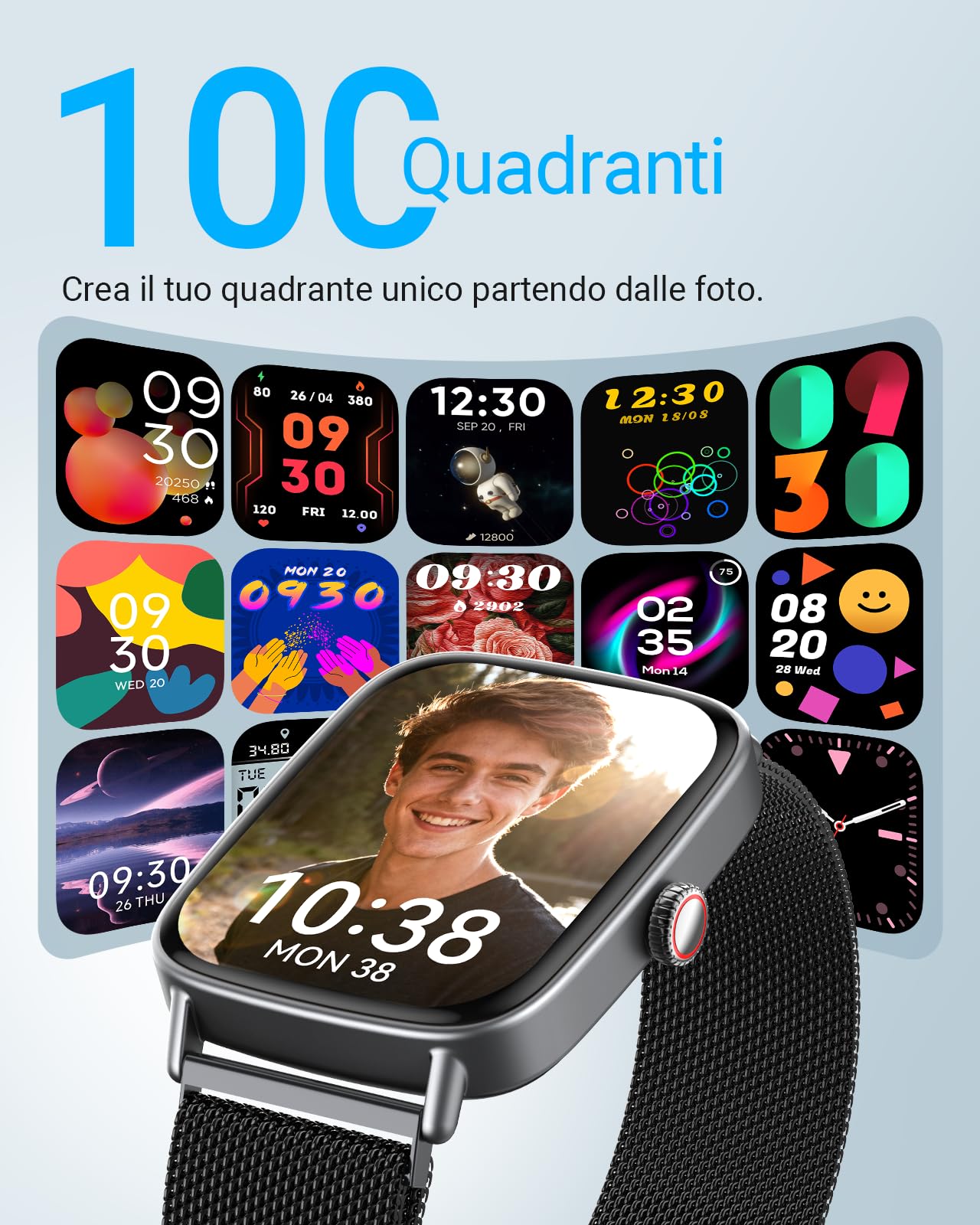 Smartwatch Uomo Donna Chiamate e Whatsapp, 1.85" Smart Watch Contapassi Cardiofrequenzimetro da polso/SpO2/Contapassi/Sonno, Orologio Smart Fitness Sportivo Impermeabile per Android iOS Metallo Nero