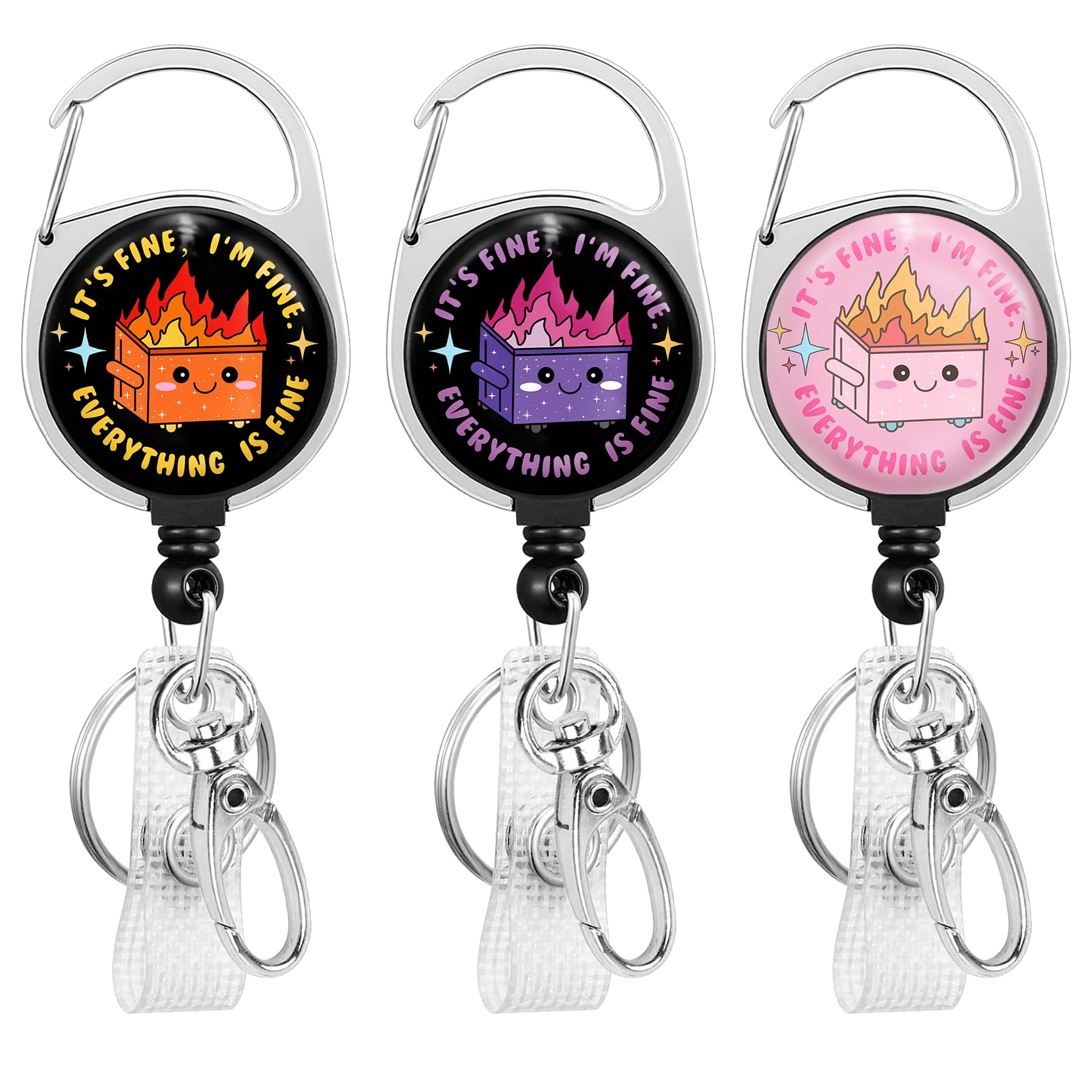 Gctriki Funny Badge Reels - 3 Pack "Dumpster On Fire" Retractable ID Holder With Carabiner Clip For Nurse, Teacher