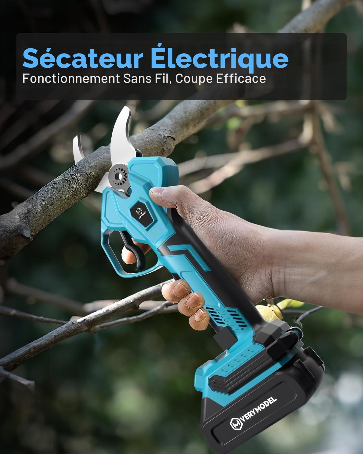 Sécateur Électrique Télescopique, 40mm Sécateur Electrique Sans Fil avec 21V 2x4.0Ah Batterie, SK5 Lame tranchante, Moteur Brushless, Sécateur de Jardin pour Vigne, Jardinage