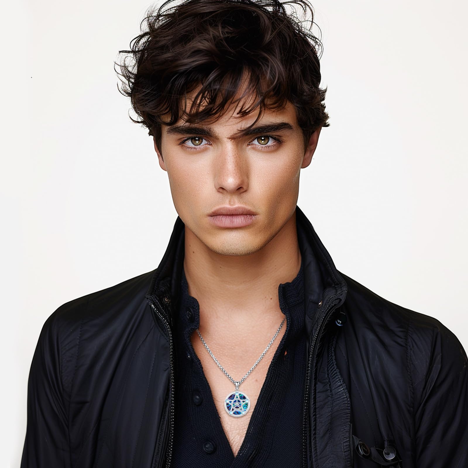 Eusense Pentagram Collar Triple Luna Diosa Collar de Plata de Ley 925 Hécate Colgante Sol y la Luna Colgante Joyería Regalos Espiritual Amuleto Pagano Talismán para Hombres Mujeres